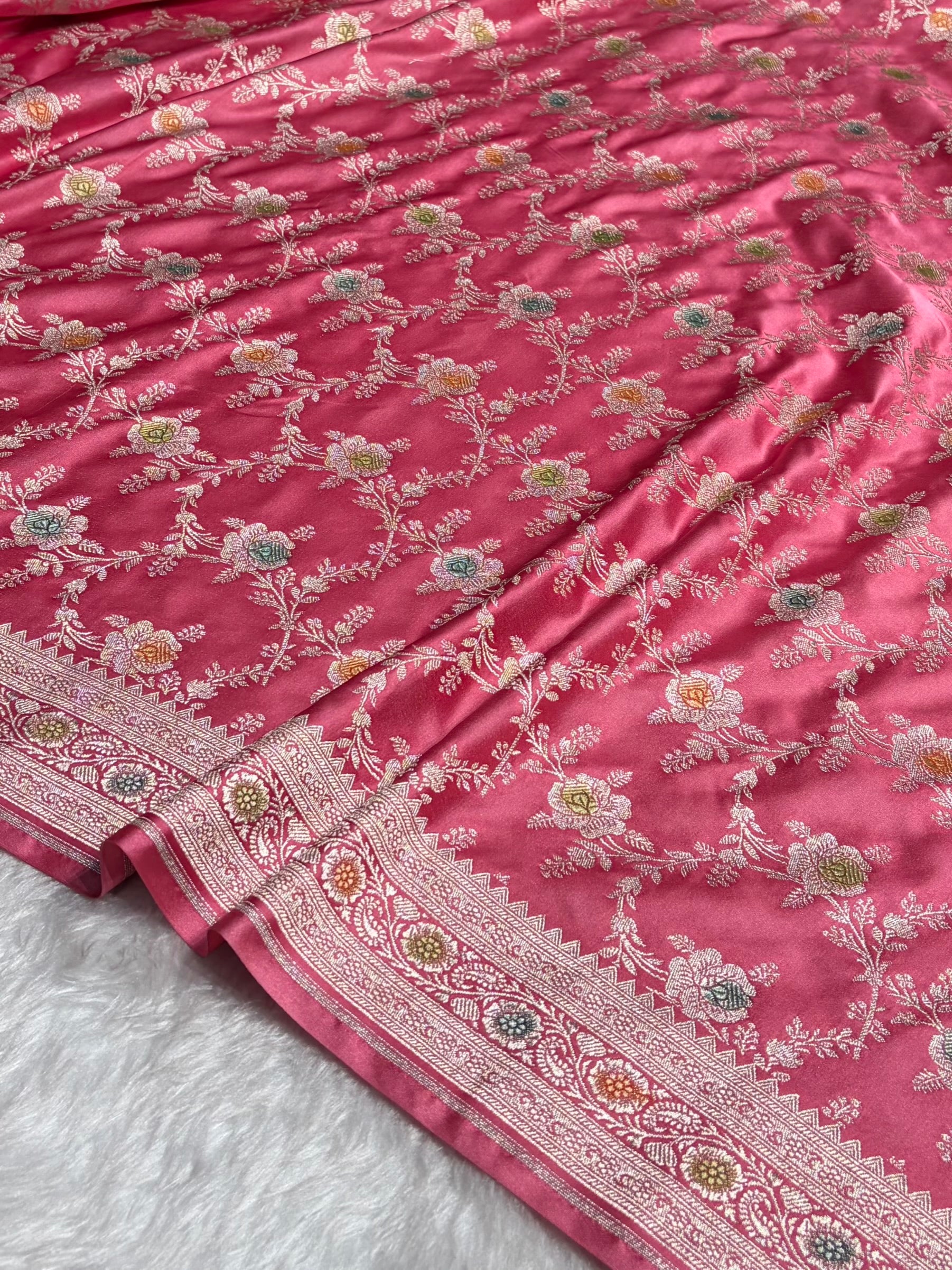 Baby Pink Minakari Floral Jaal Mashru Silk Saree MS28