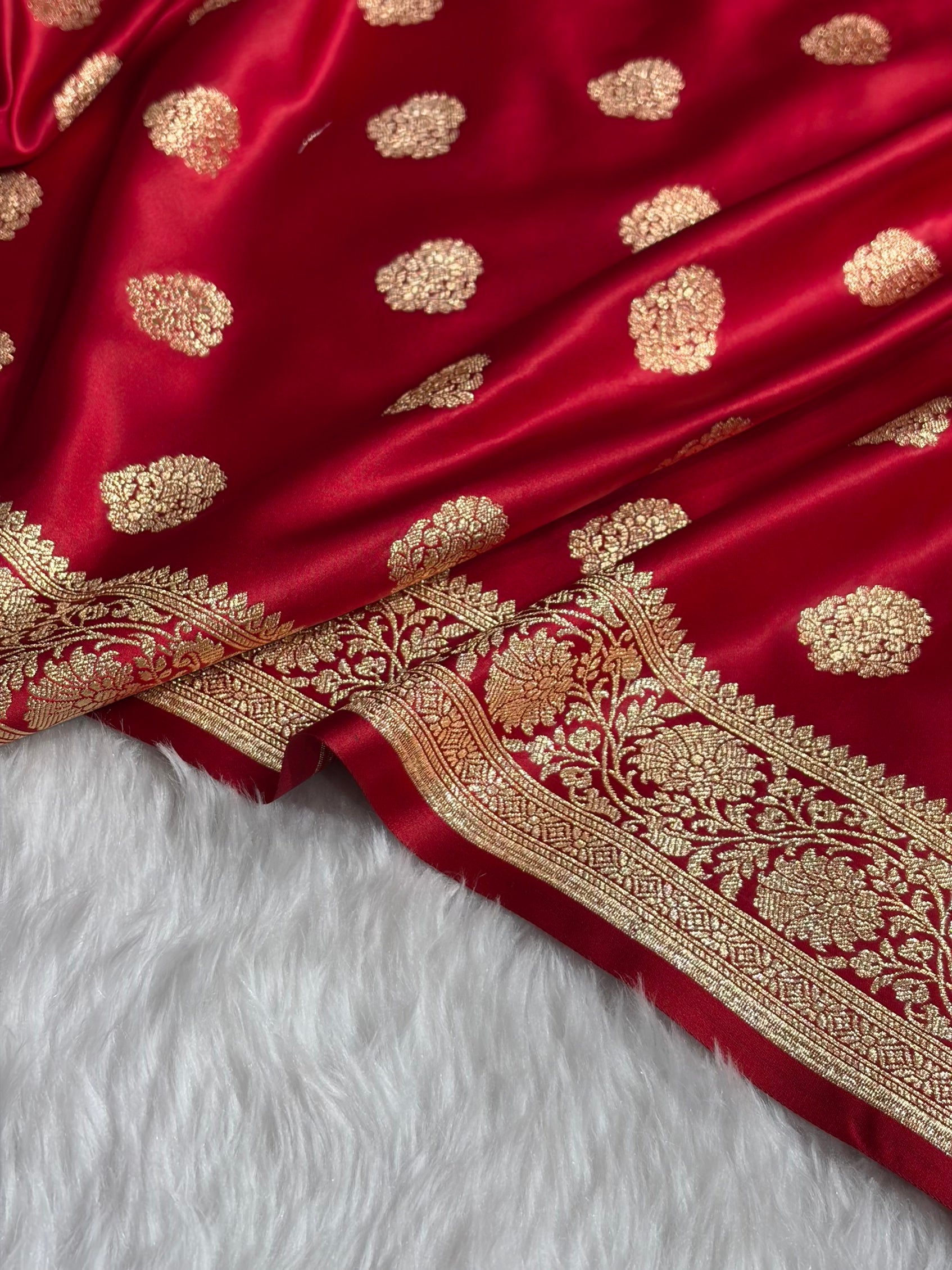 Banarasi Satin Katan Saree With Boota in Maroon Shades SK109