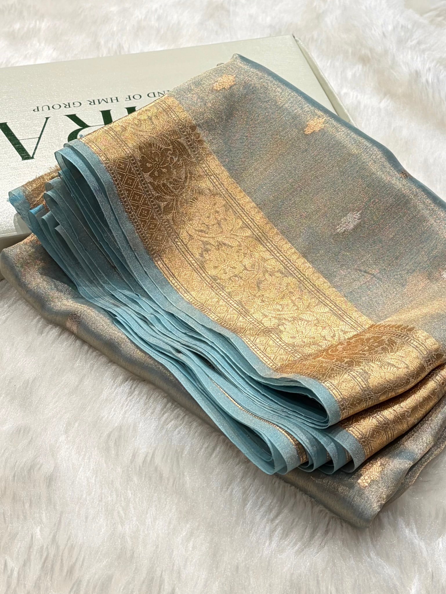 Sea Green Bananasi Floral Shades Pure Tissue Silk Saree PT-52