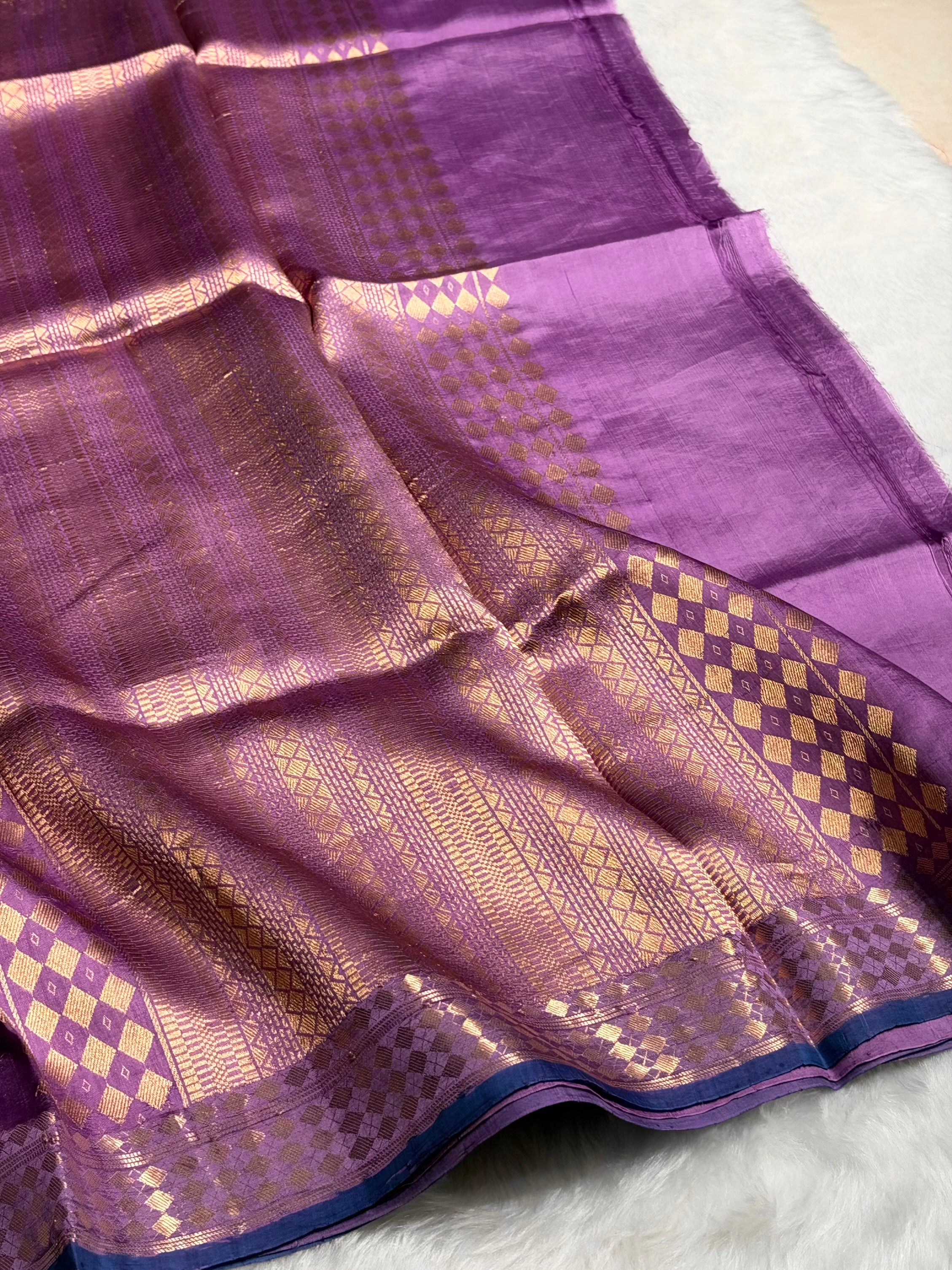 Dark Lavender Shades Handwoven Pure Raw Mango Silk RM-48
