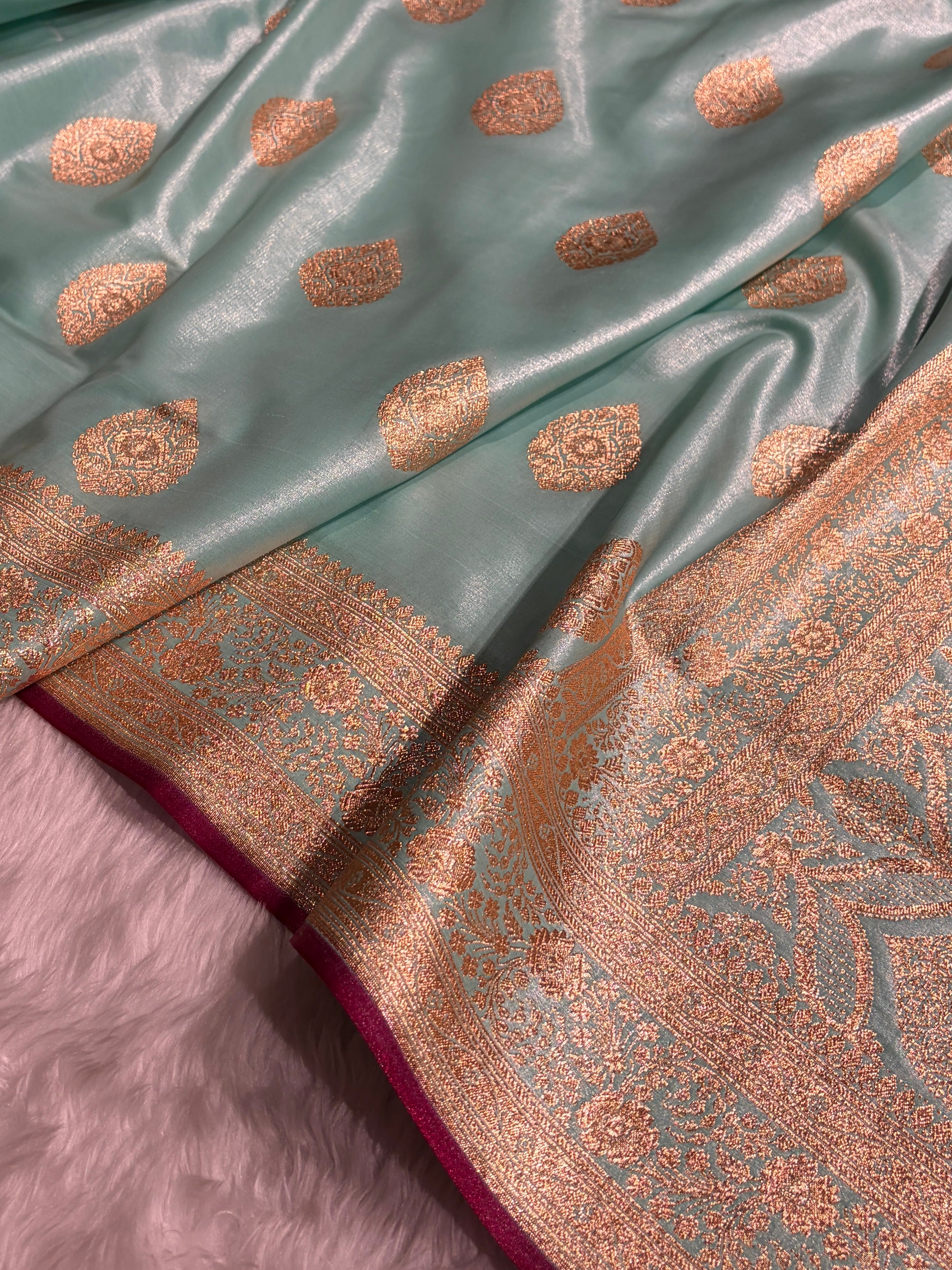 Ultra Light Weight Satin Silk Sea Green Boota SS05