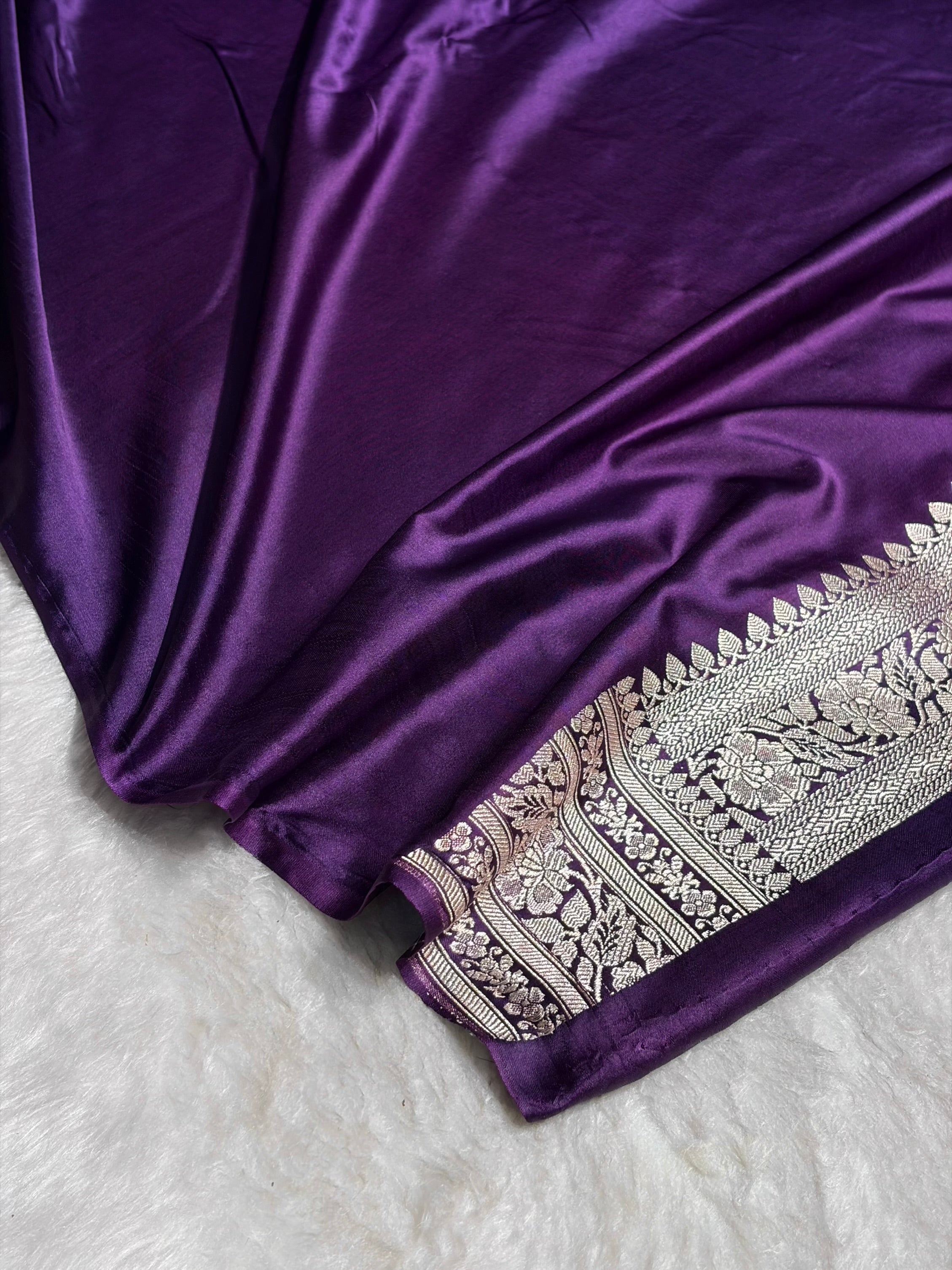 Purple Shades Banarasi Minakari Mashru Silk Saree With Cross Pattern MS02