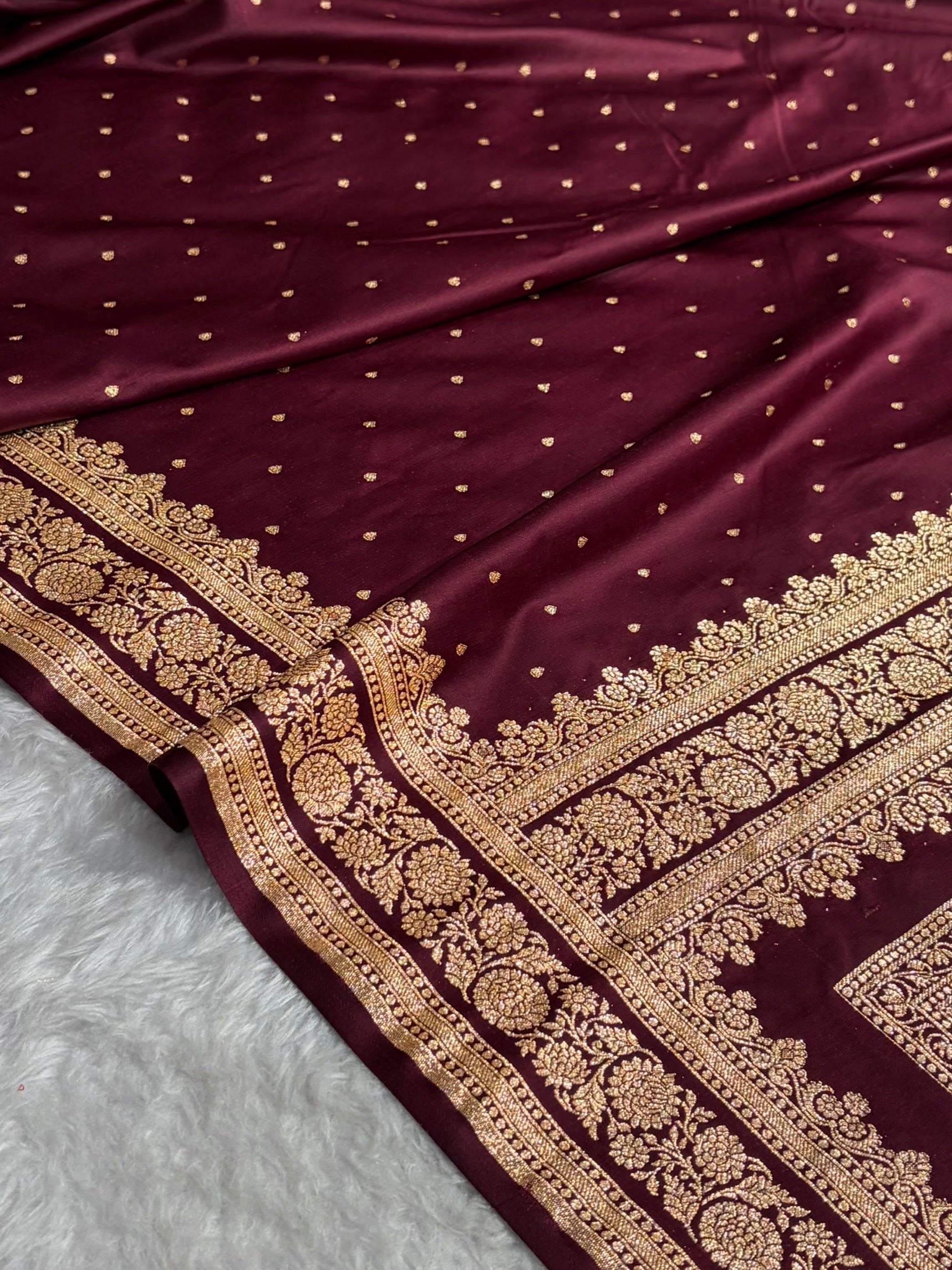 Banarasi Satin Katan Saree in Garnet Shades SK91