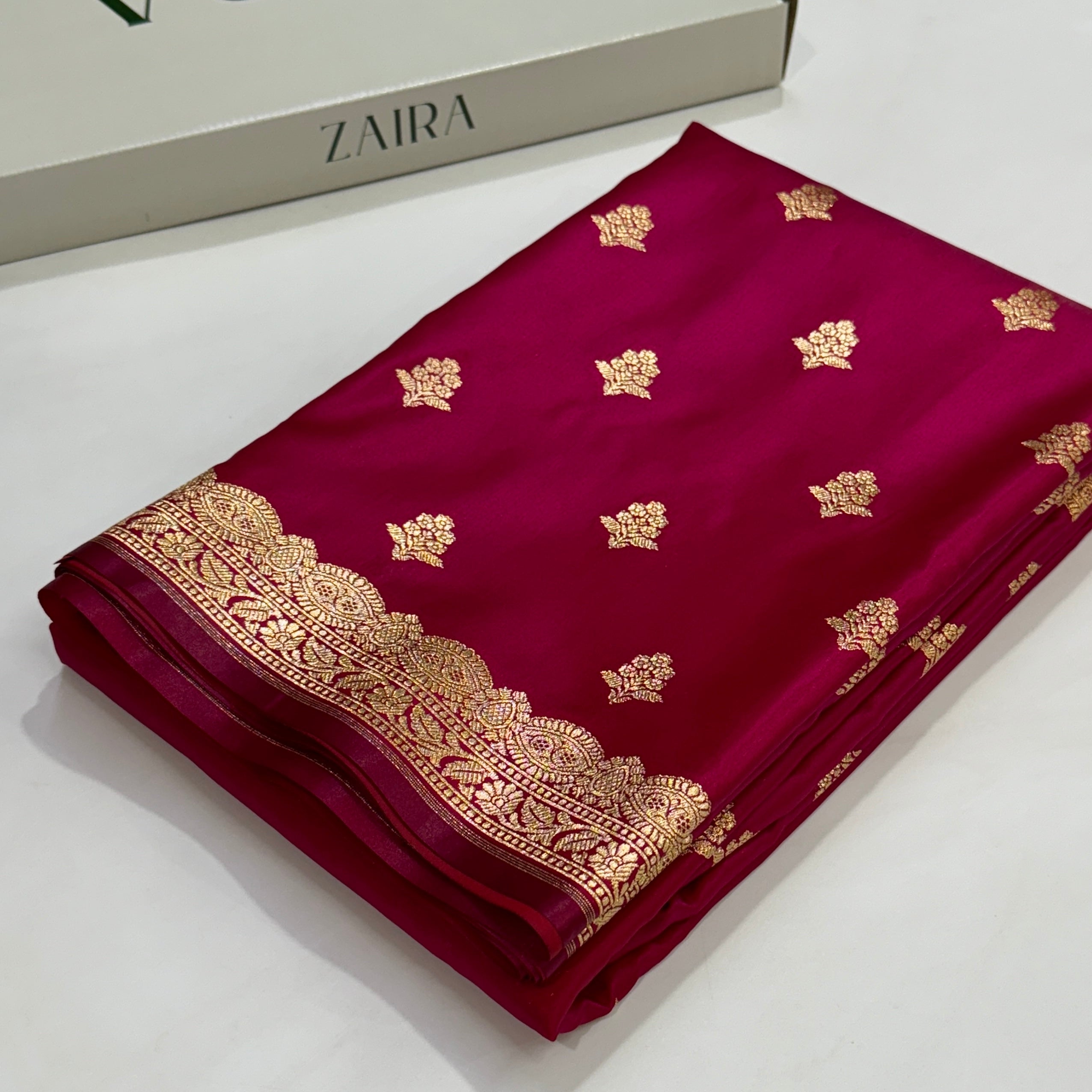 Light Wight Satin Silk Boota in Pink Shades with brocade Blouse SS07