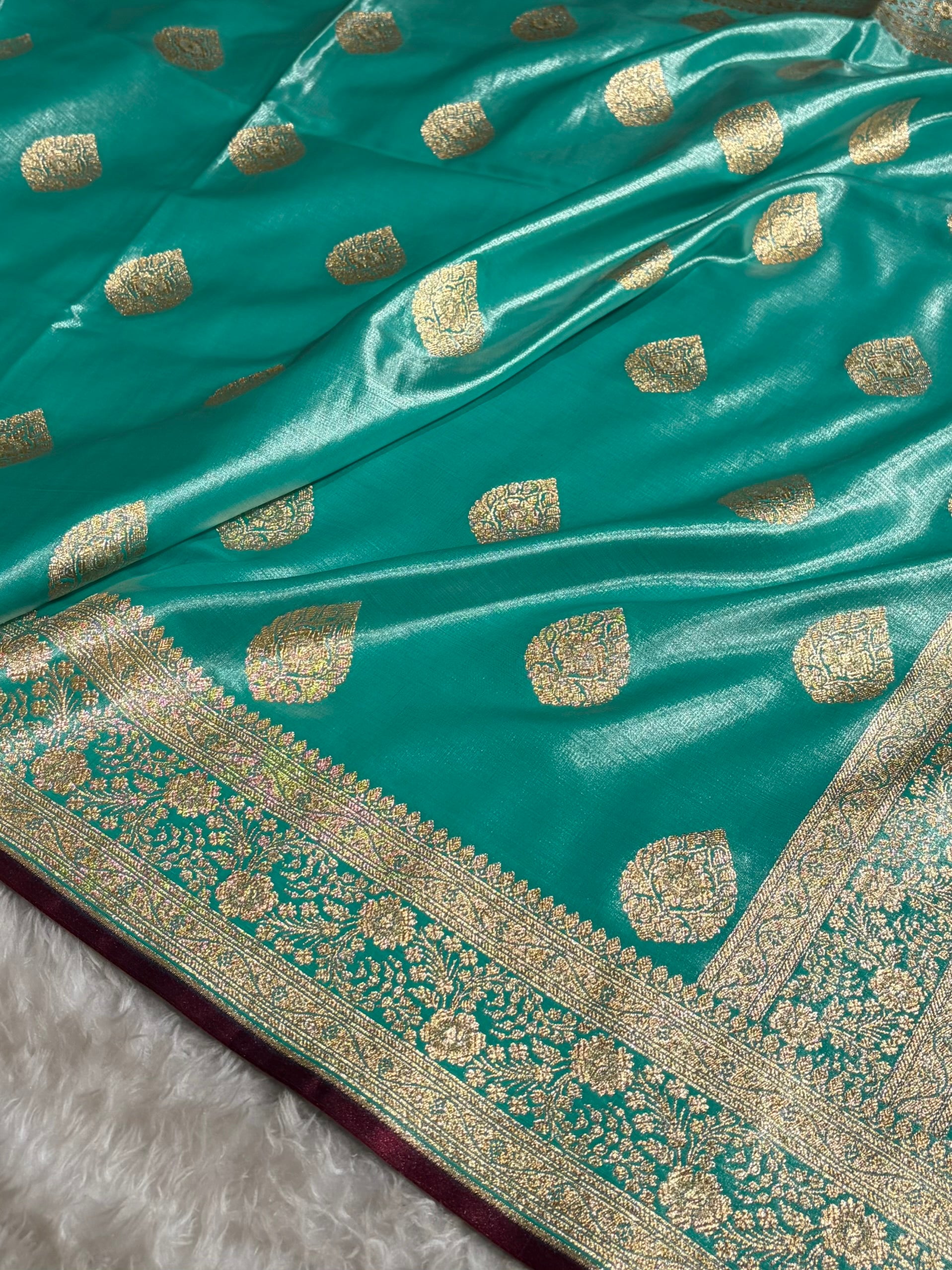 Ultra Light Weight Satin Silk Boota in Sea Green Shades SS05