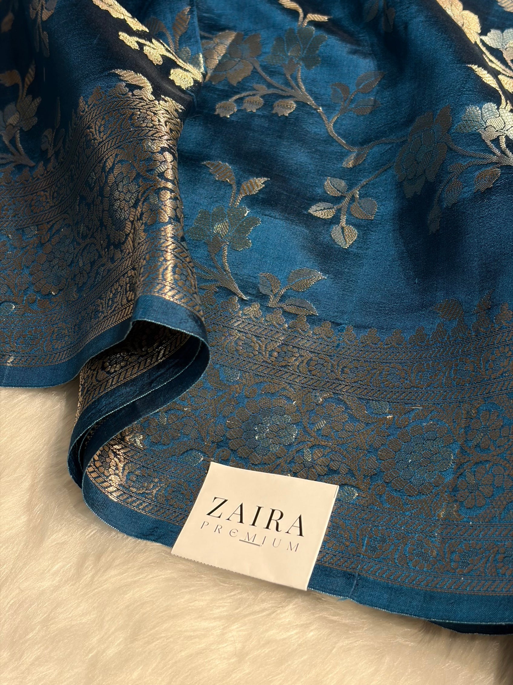 German Blue Shade Minakari Pure Caramel Silk Saree CS-04