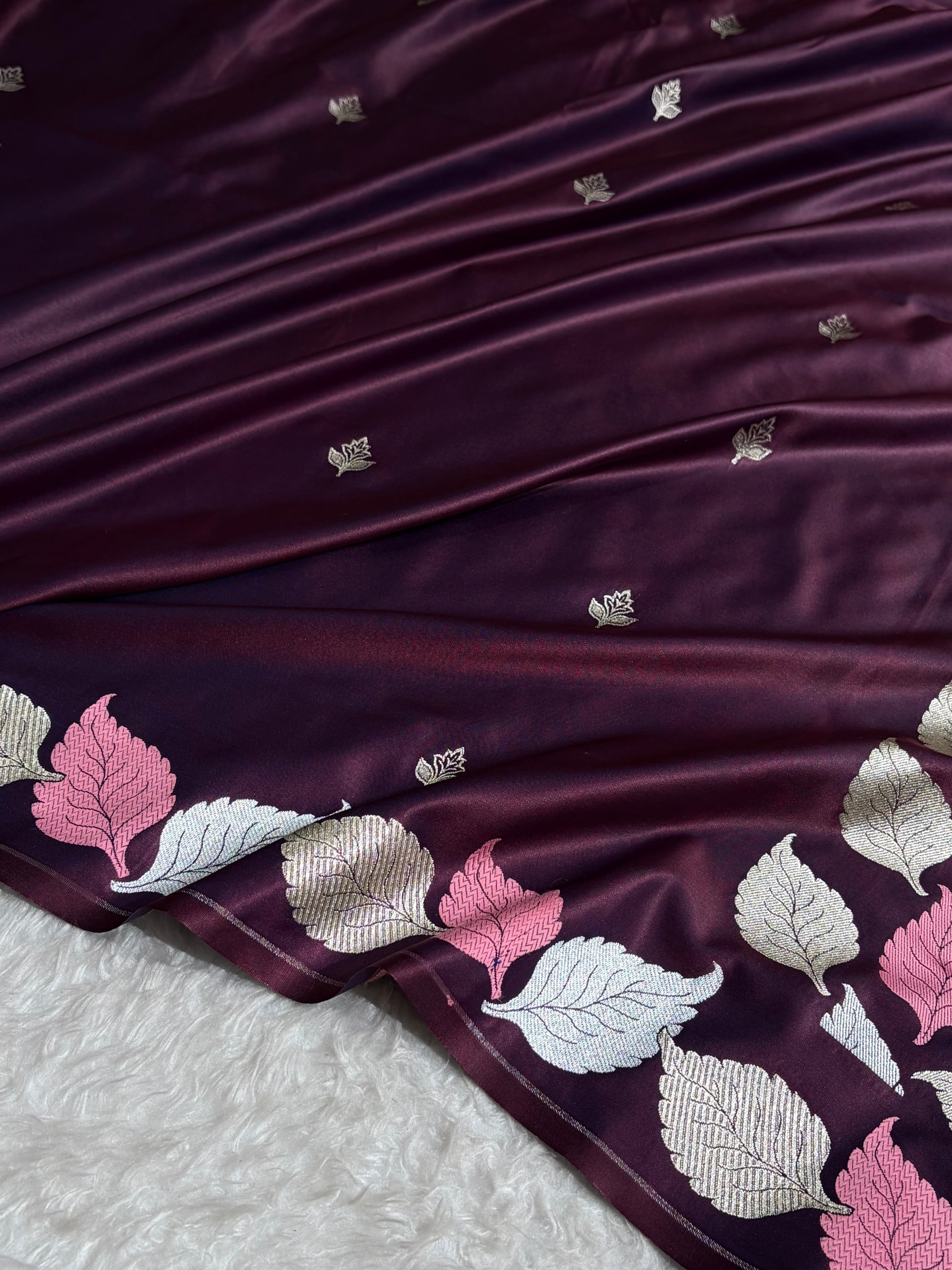 Cross Garnet Shades Banarasi Booti Pattern Mashru Silk Saree MSM-136
