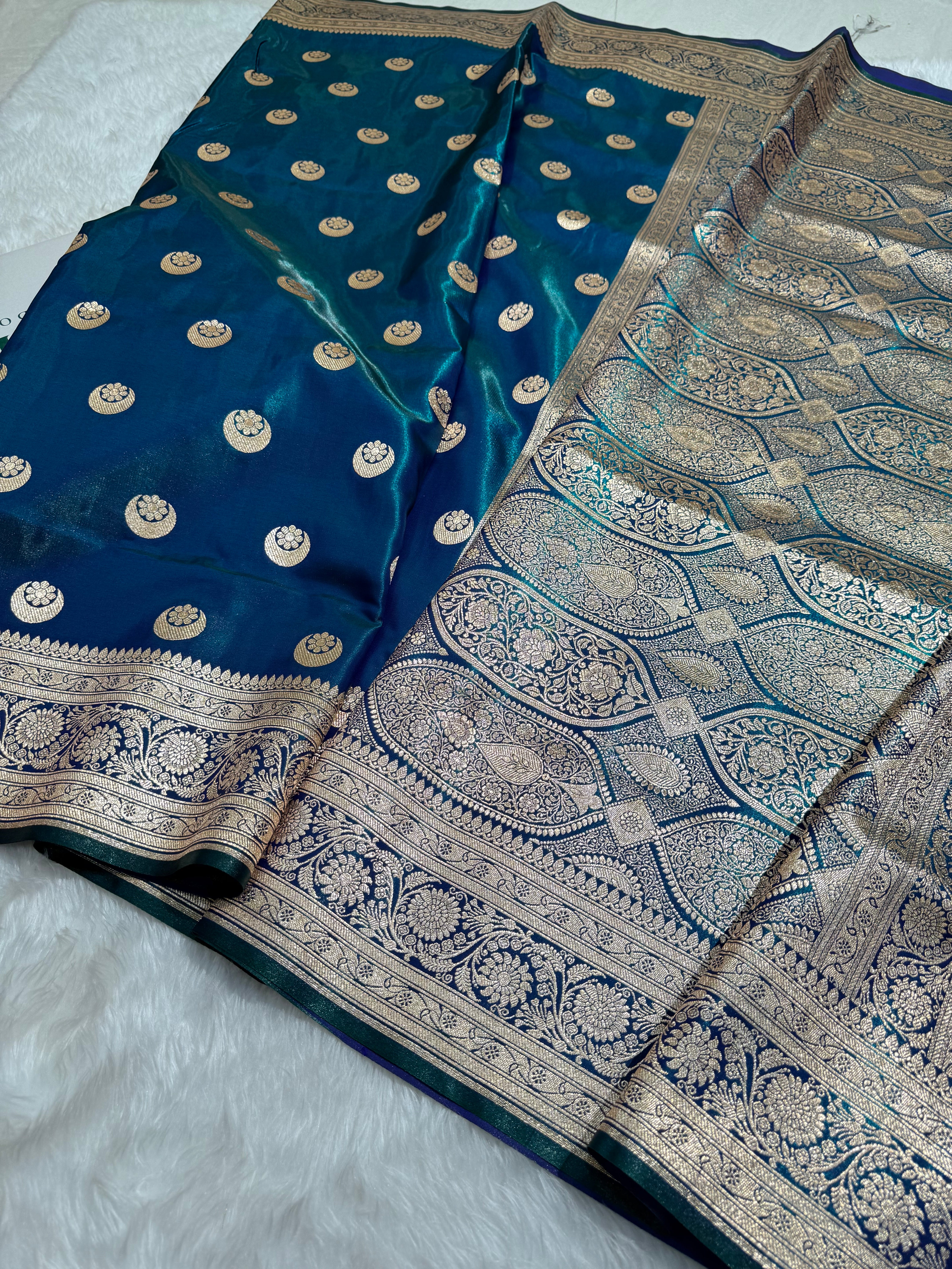 Peacock Green Chand Tara Satin Silk Saree SS04