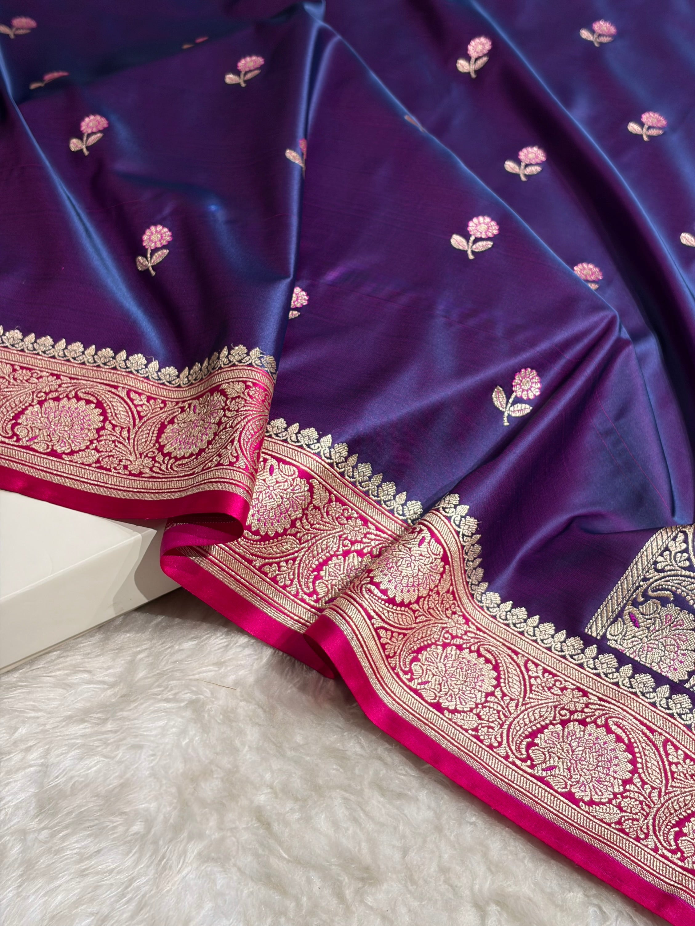 Cross Magenta / Rani Shades Banarasi Booti Pattern Mashru Silk Saree MSM-137