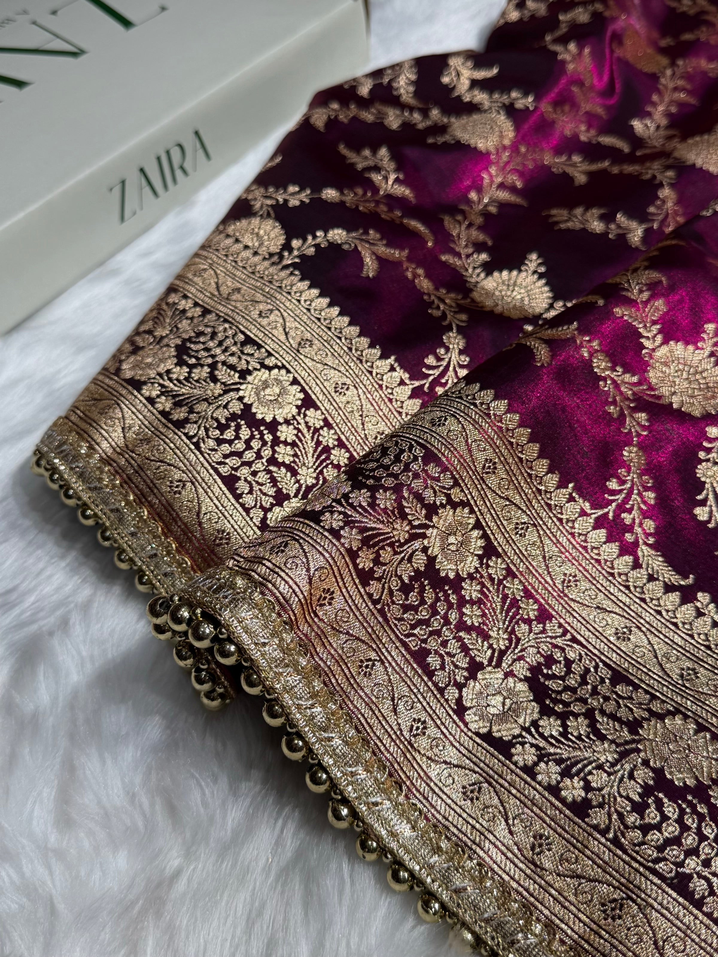 Satin Silk Banarasi Jaal In Wine Shades With Gotta Patti SSGP18