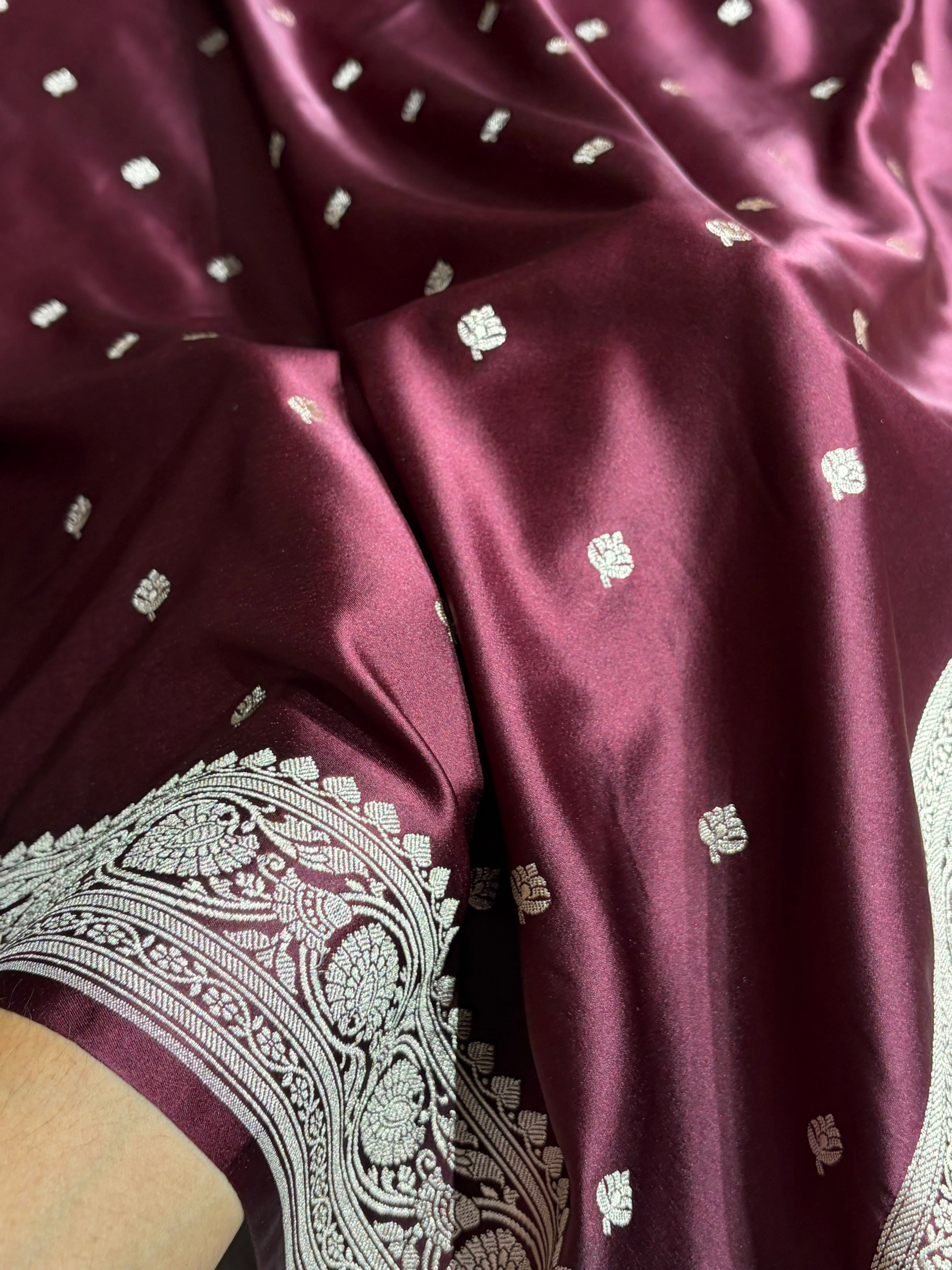 Banarasi Dark Garnet Booti Mashru Silk Saree MS10