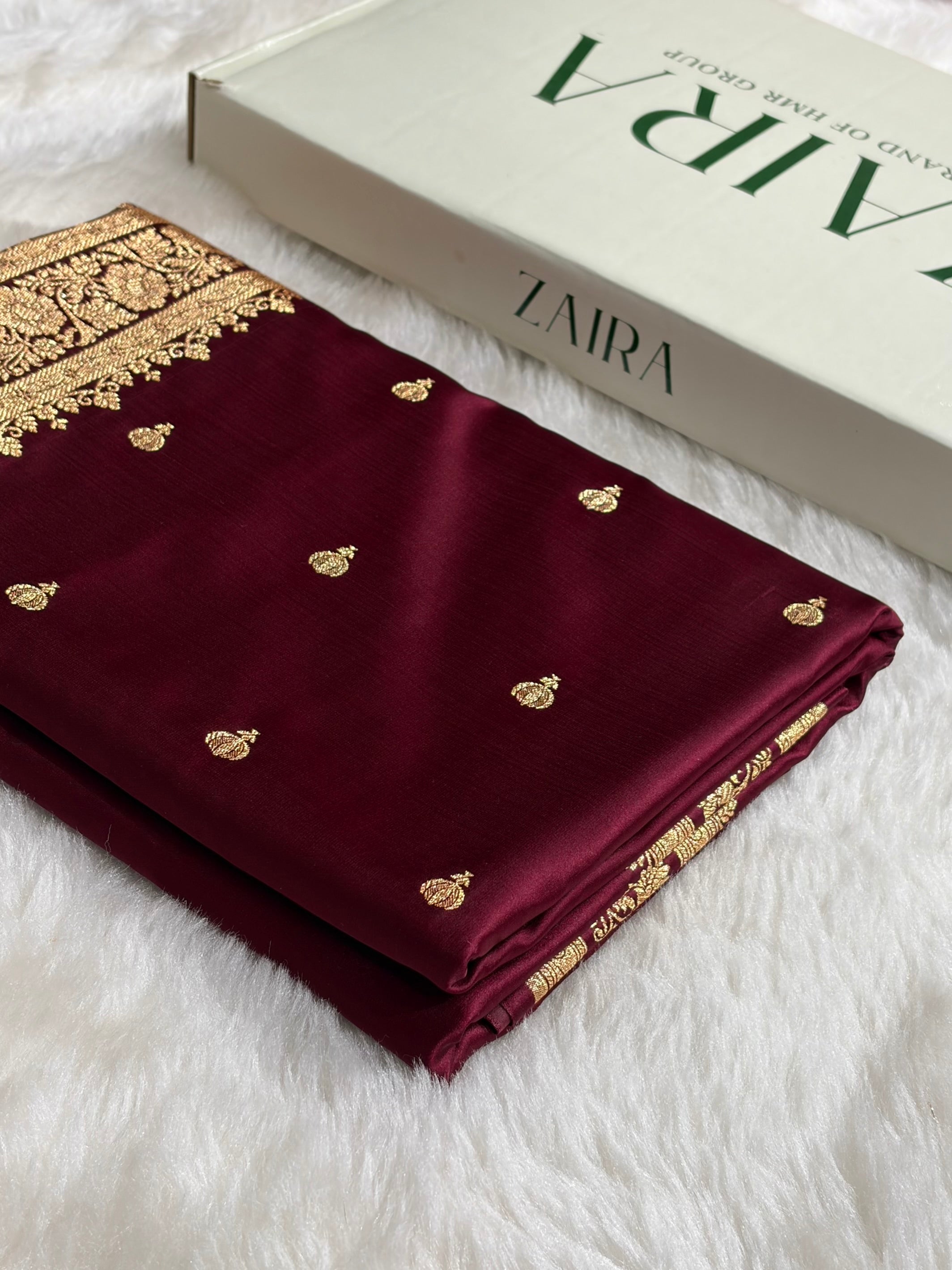 Banarasi Garnet Booti Pattern Satin Katan Silk Saree SK66