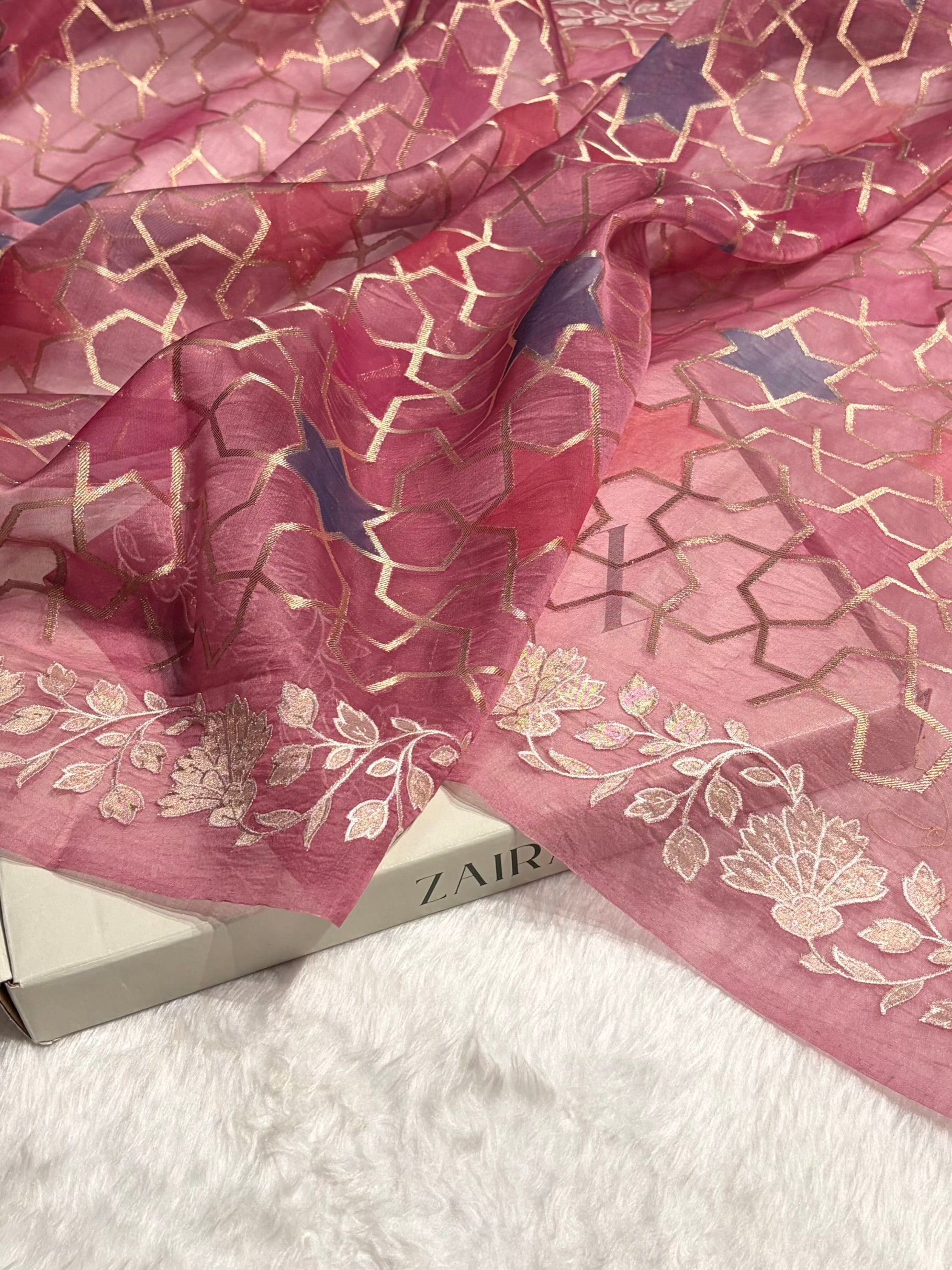 Pure Organza Rangkat Rani Floral Border Banarasi Silk Saree PO-08