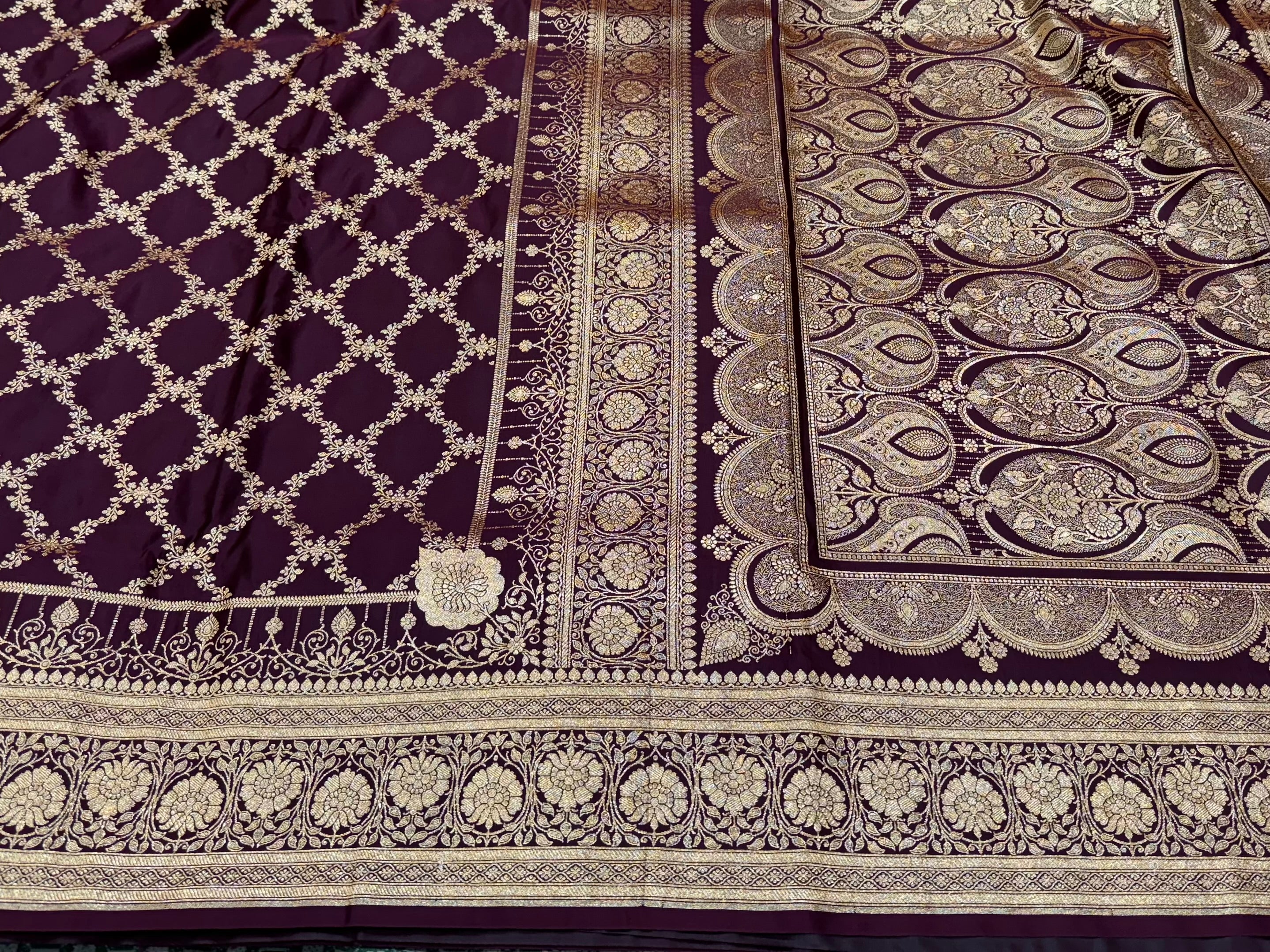 Chocolate Shades Jaal Satin Katan Silk Saree SK22