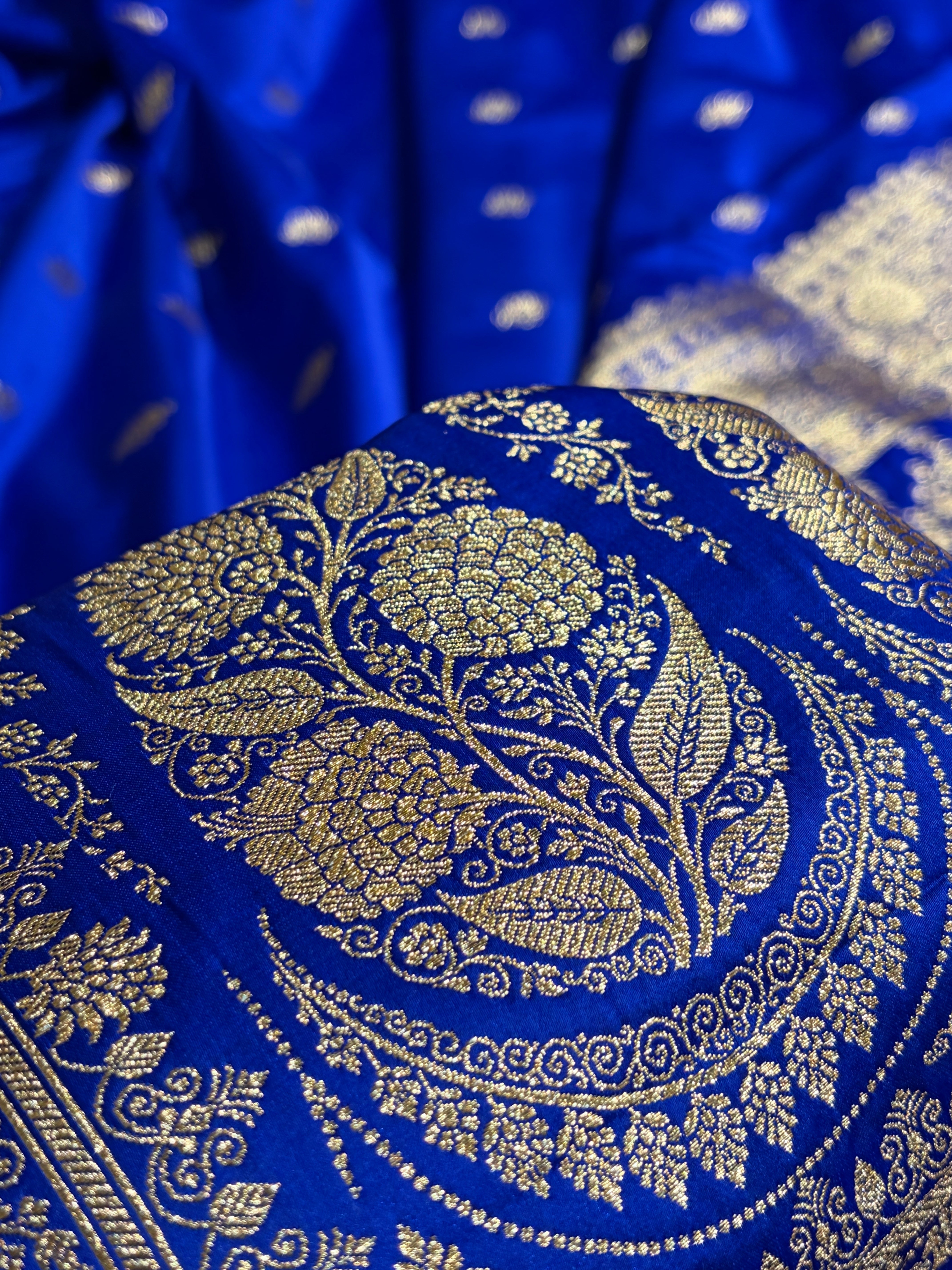 Banarasi Satin Katan Saree in Royal Blue Shades SK82
