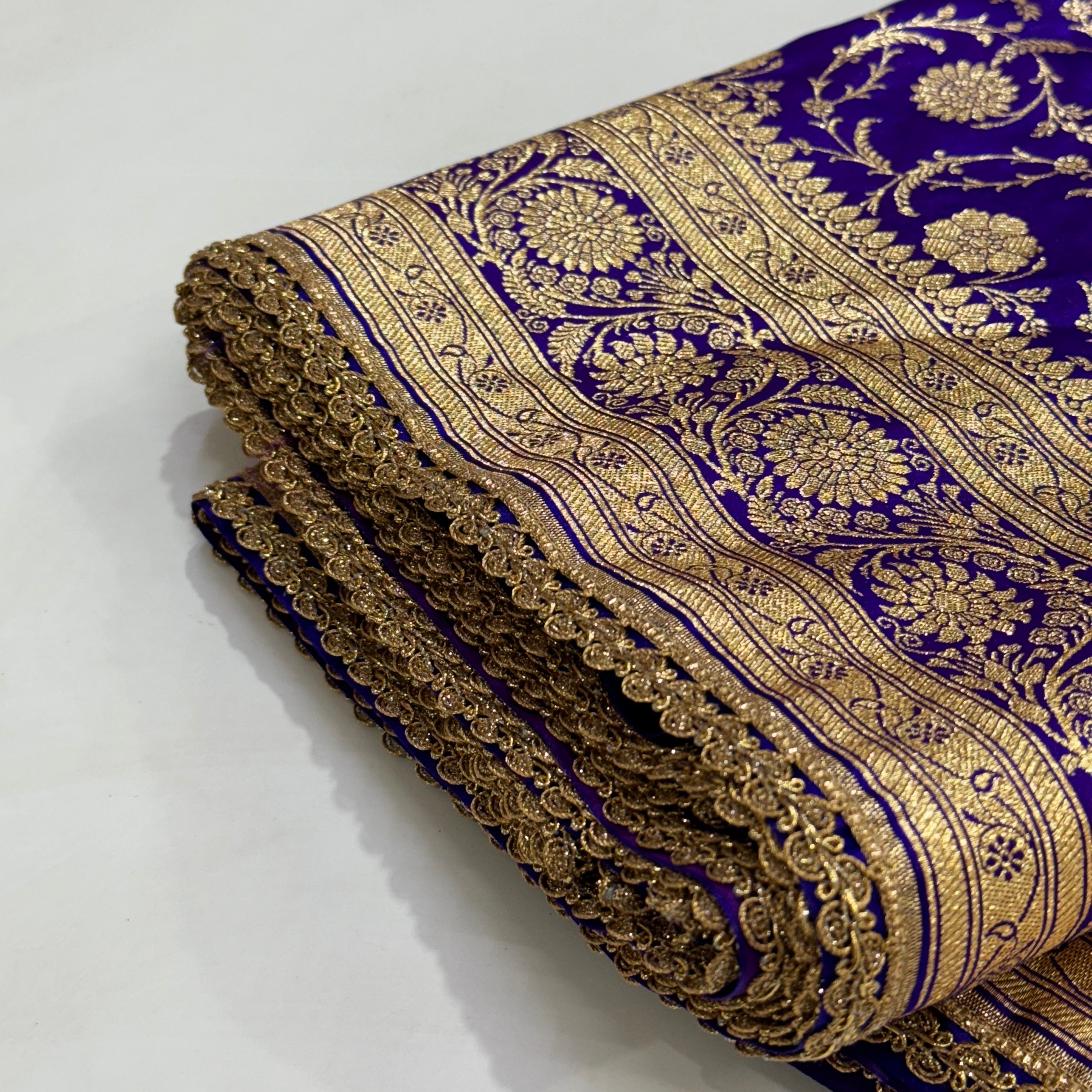 Ultra Light Weight Satin Silk Royal Purple Shades with Gotta Patti
