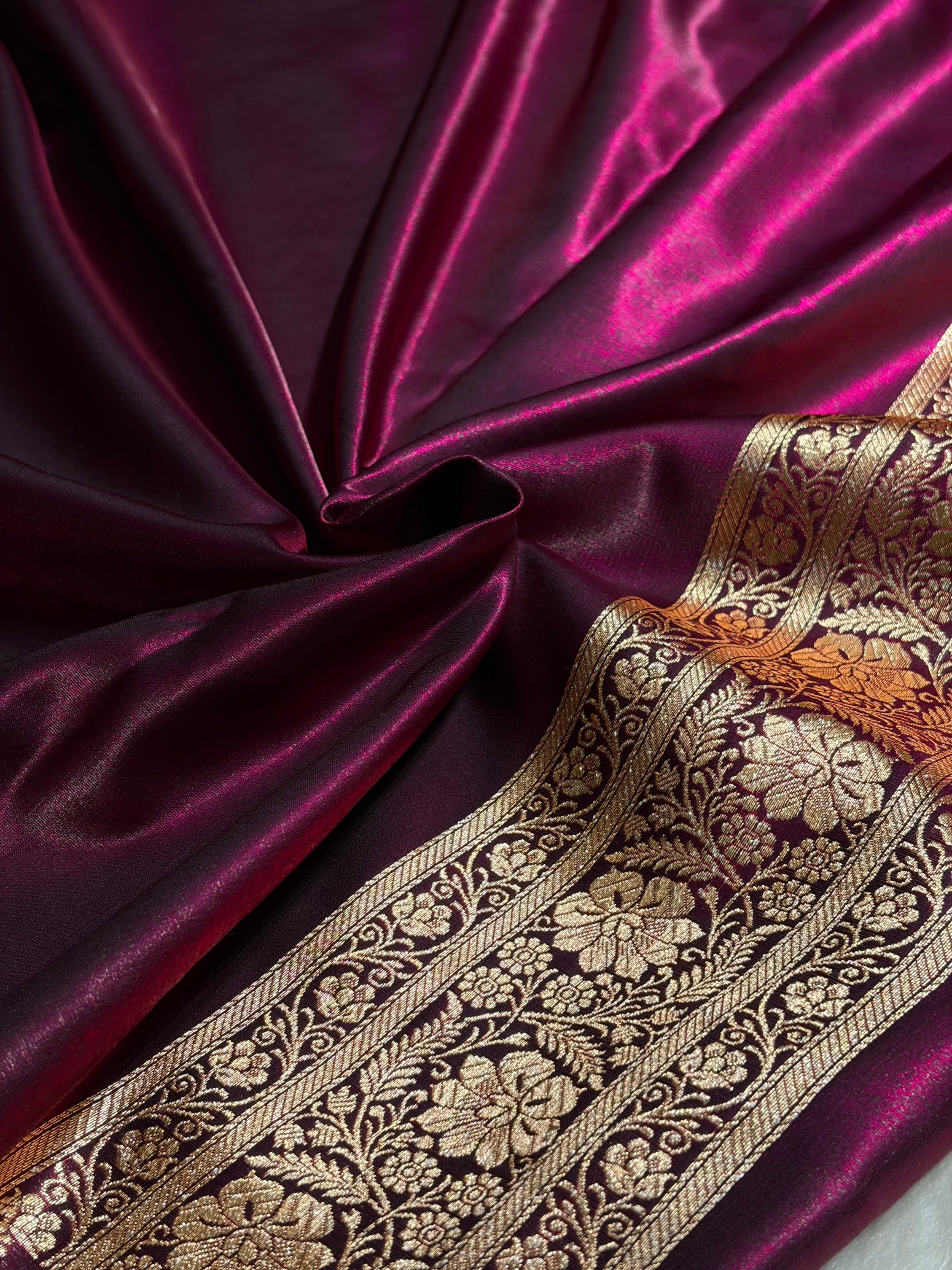 Satin Silk Saree Banarasi Booti in Wine Shades SS29