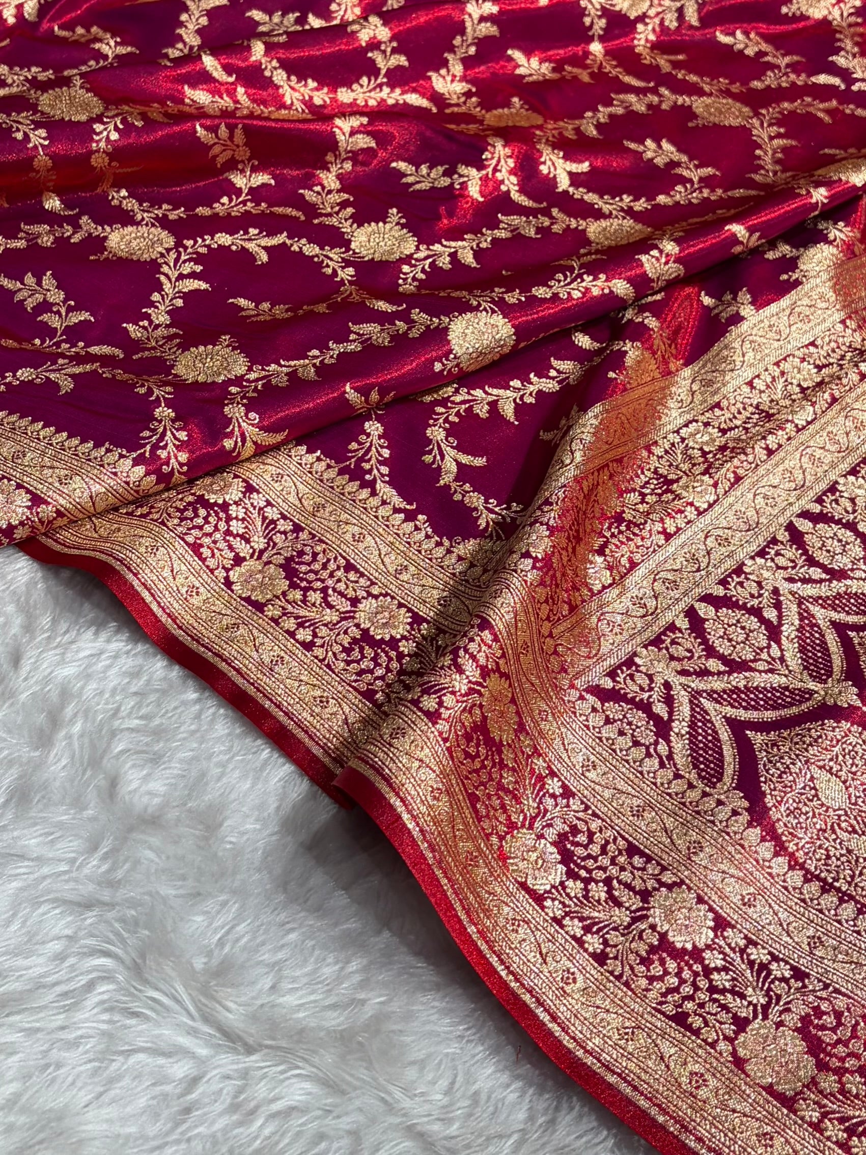 Satin Silk Jaal in Magentic Red Shades SS14