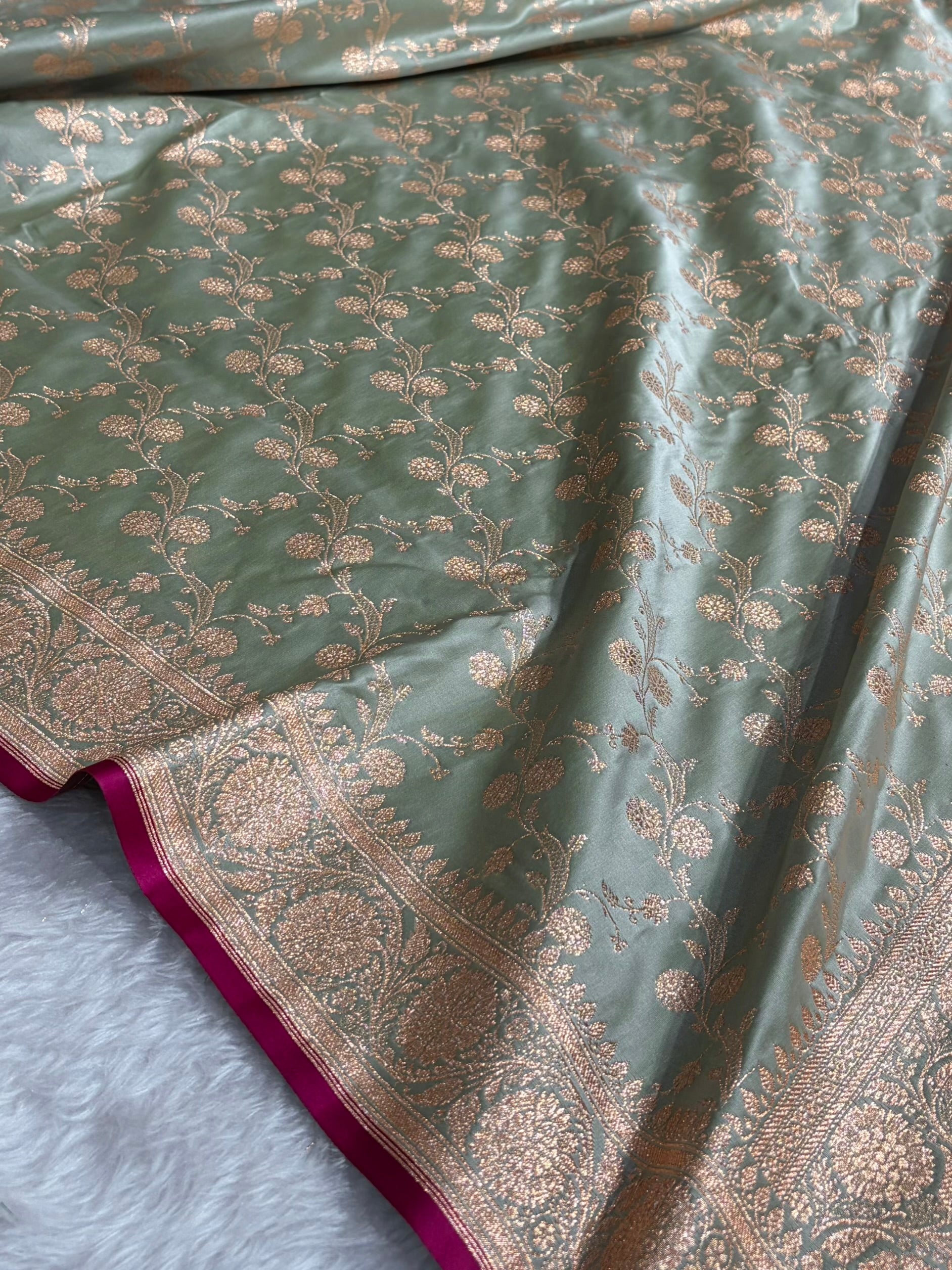 Bananas Pista Cross Satin Katan Silk Saree SK17