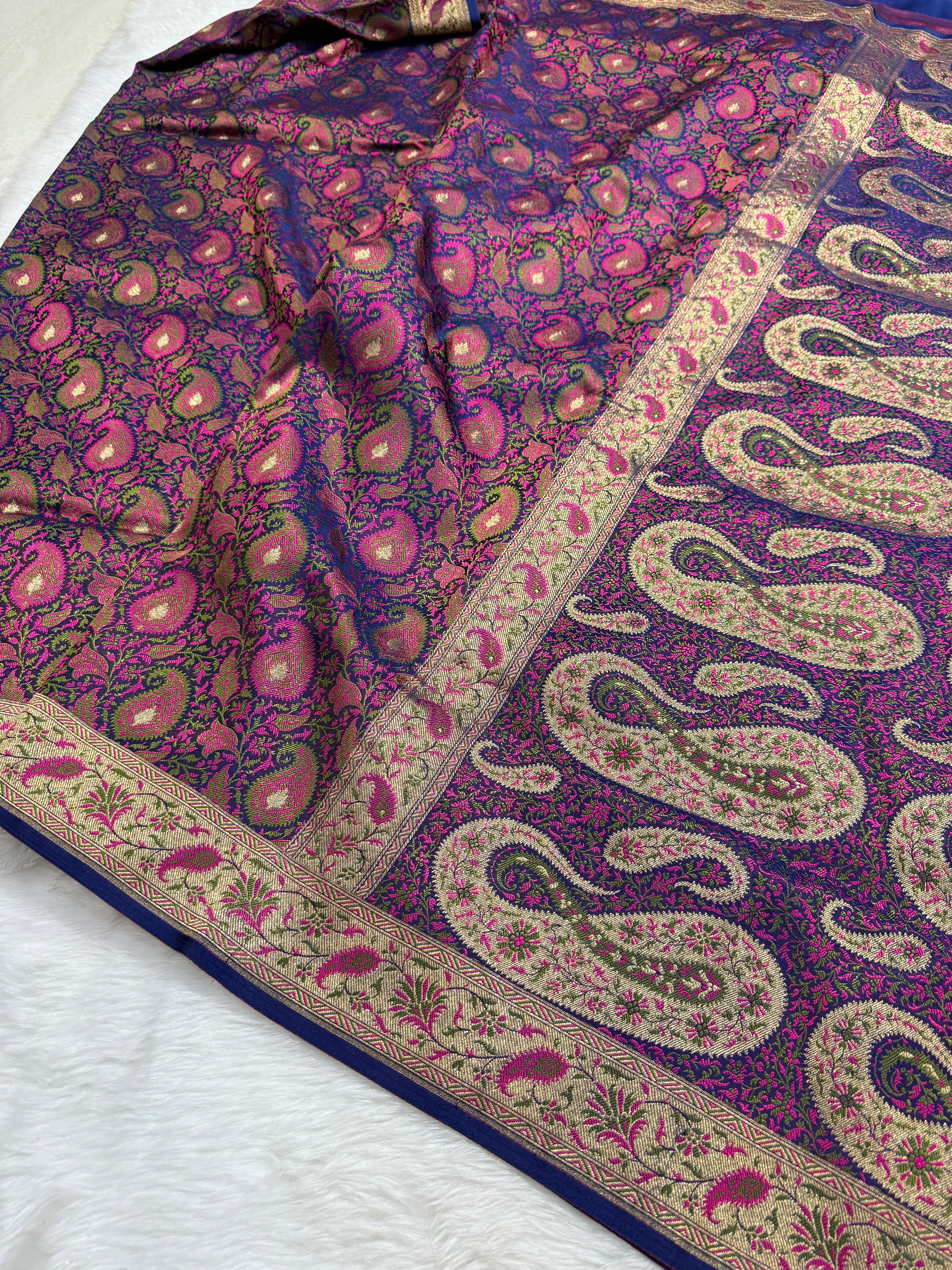 Cross Magenta Jamawar Tanchoi Katan Silk Saree SKTM-02