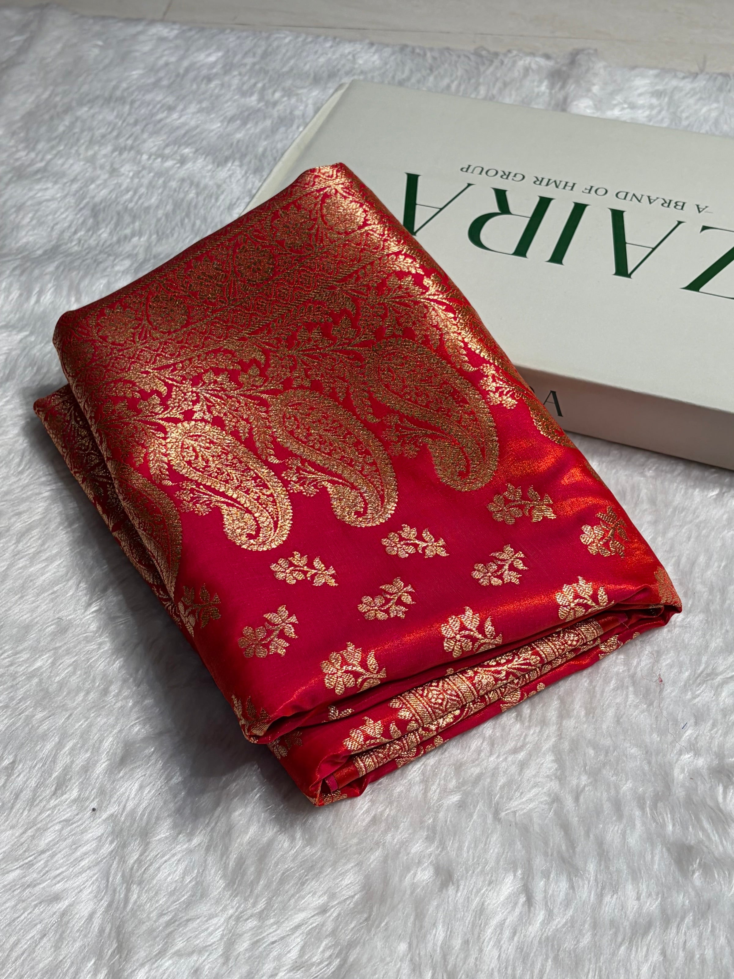 Orange Shades Banarasi Satin Silk Saree SS34