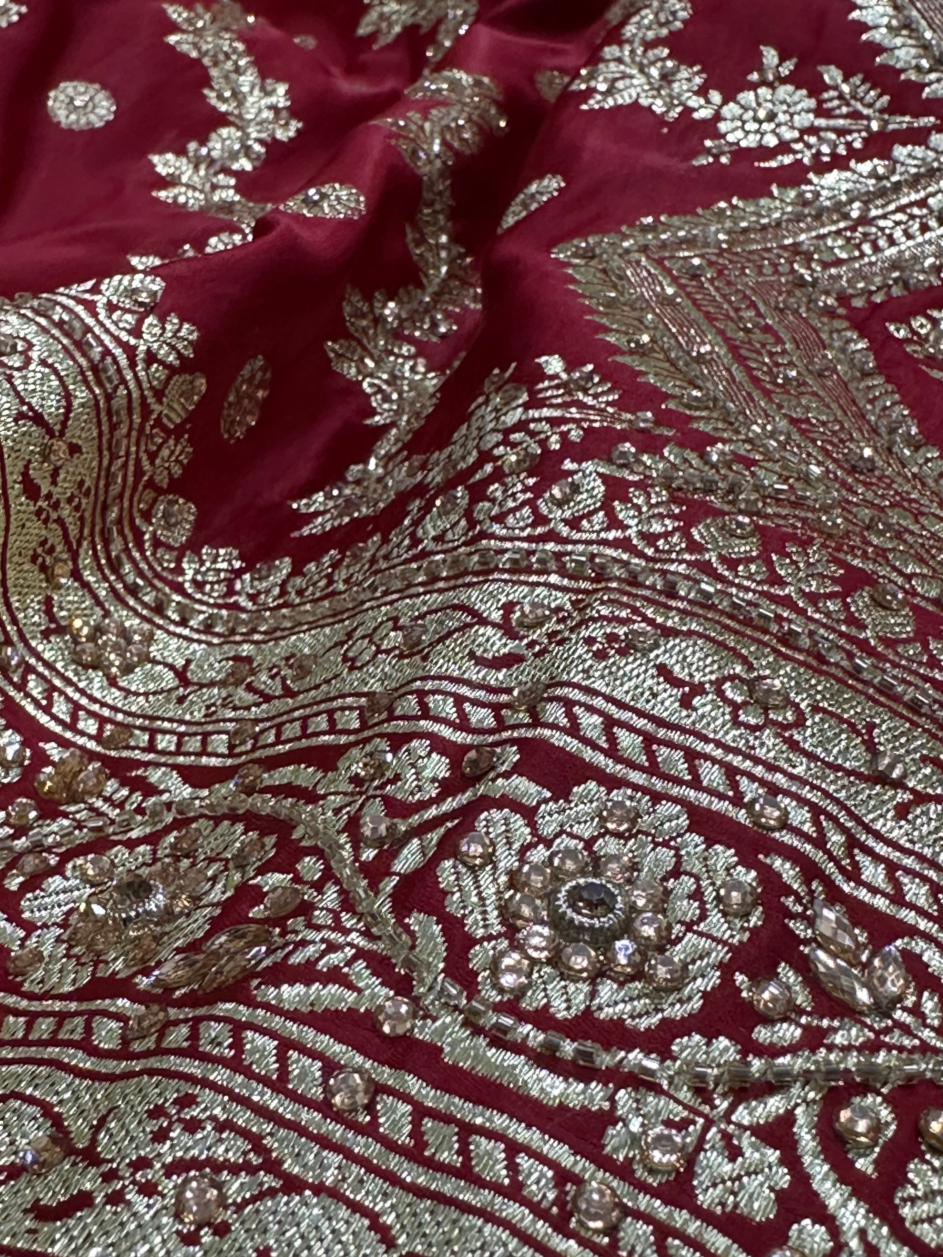 Maroon Satin Silk with Ari Stone work