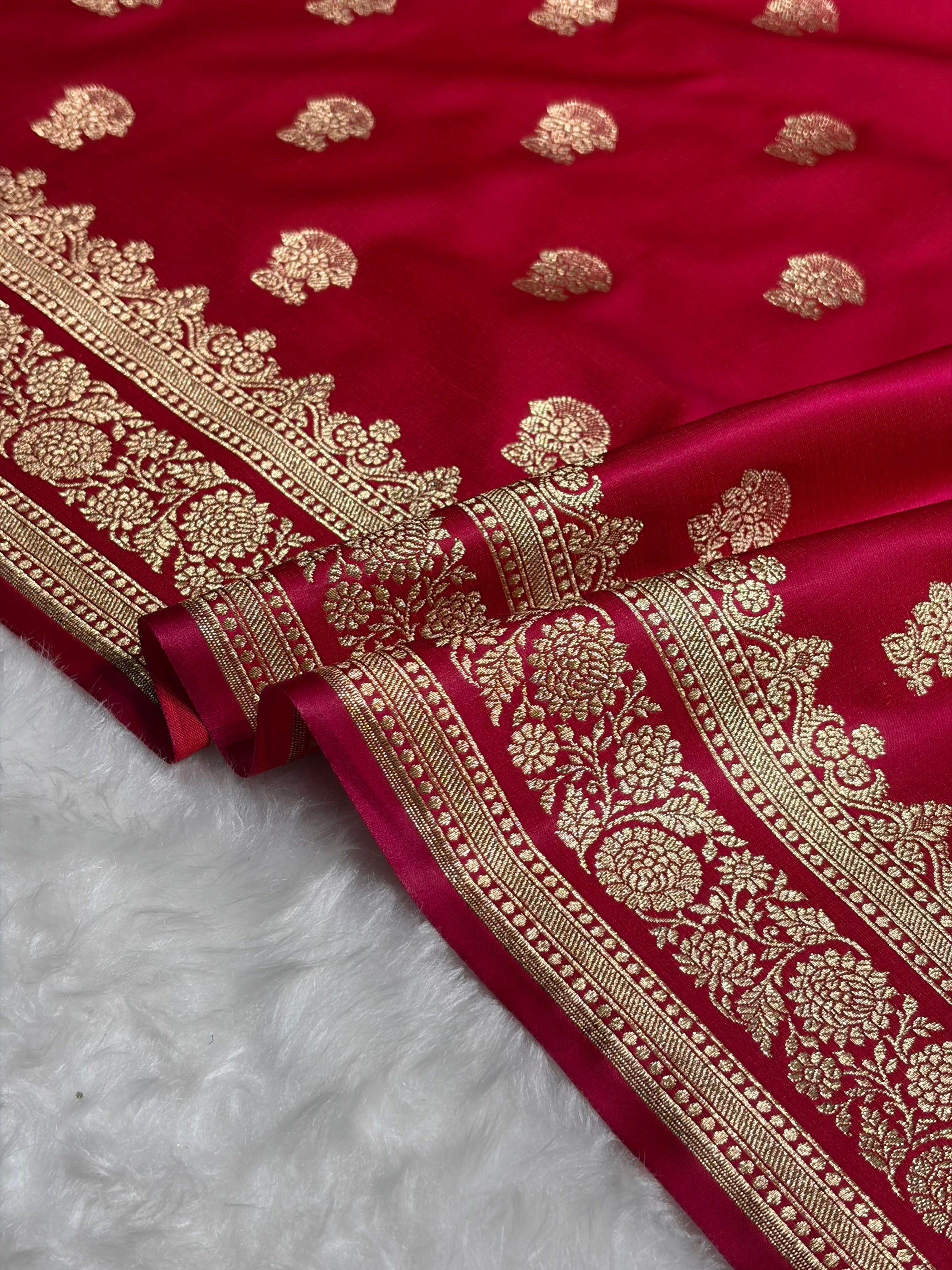 Cross Rani Booti Pattern Satin Katan Silk Saree SK49