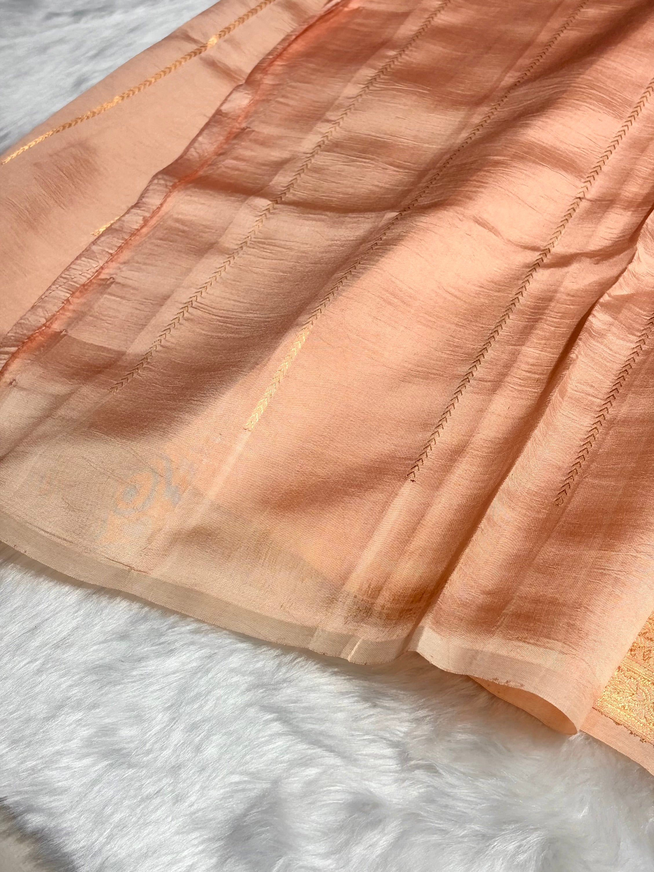 Light Peach Shades Meena Boota Handwoven Raw Mango Silk RM-31