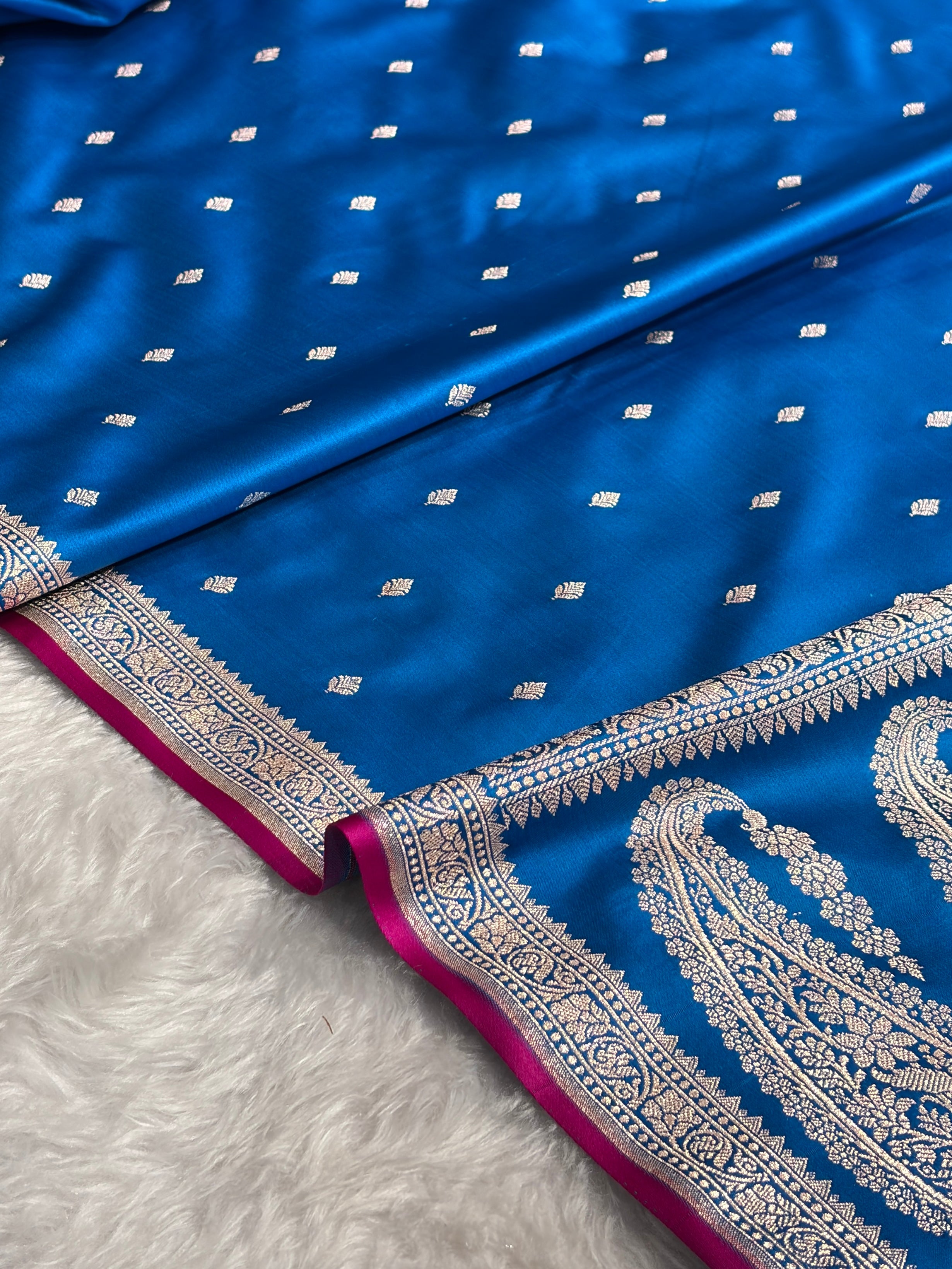 Premium Banarasi Satin Katan Saree in Blue Shades SK90