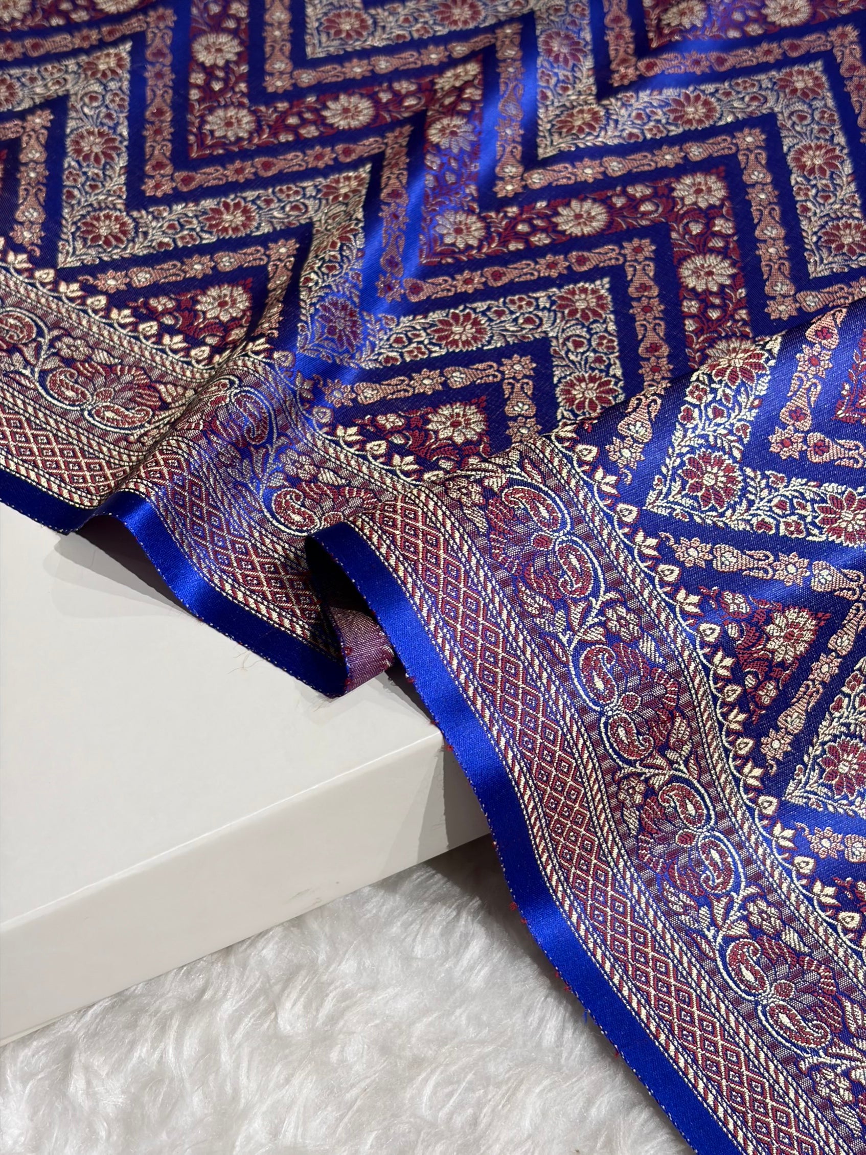Royal Blue Jamawar Tanchoi With Minakari Jaal Katan Silk Saree SKTM-26