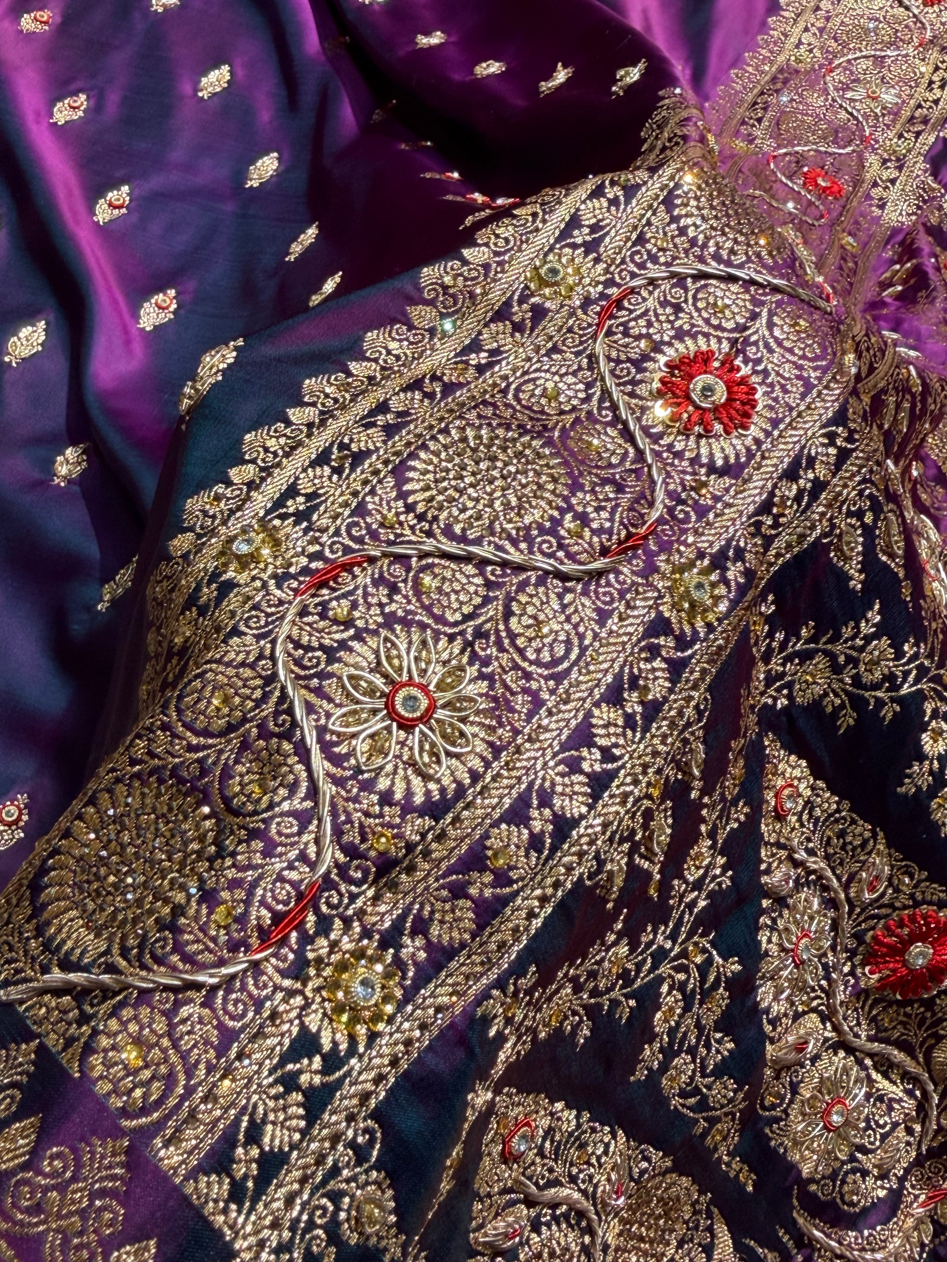 Banarasi Wine Satin Katan Silk Saree with Zardozy work BSK82