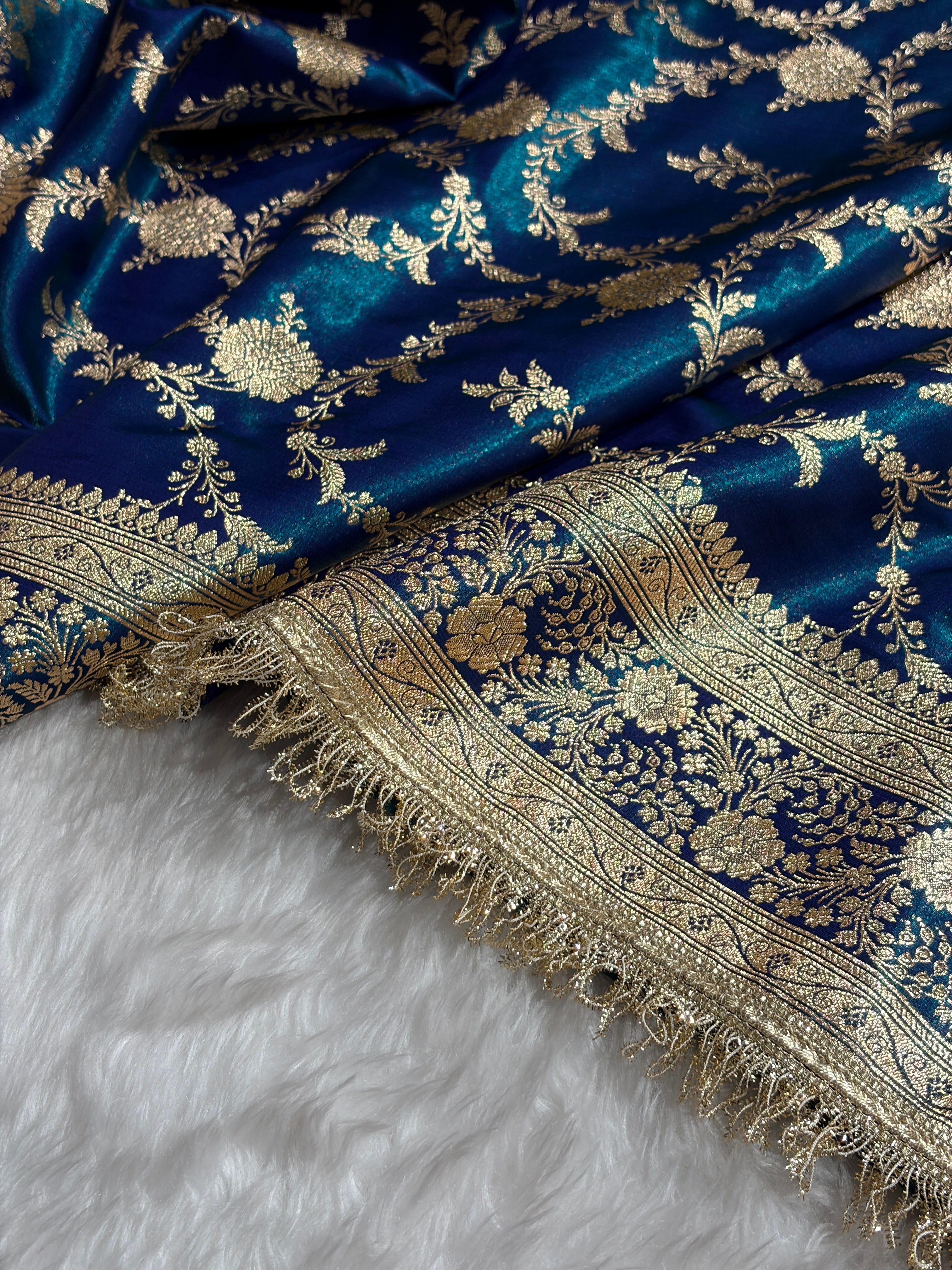 Peacock Banarasi Jaal Satin Silk Saree with gotta patti SSGP14