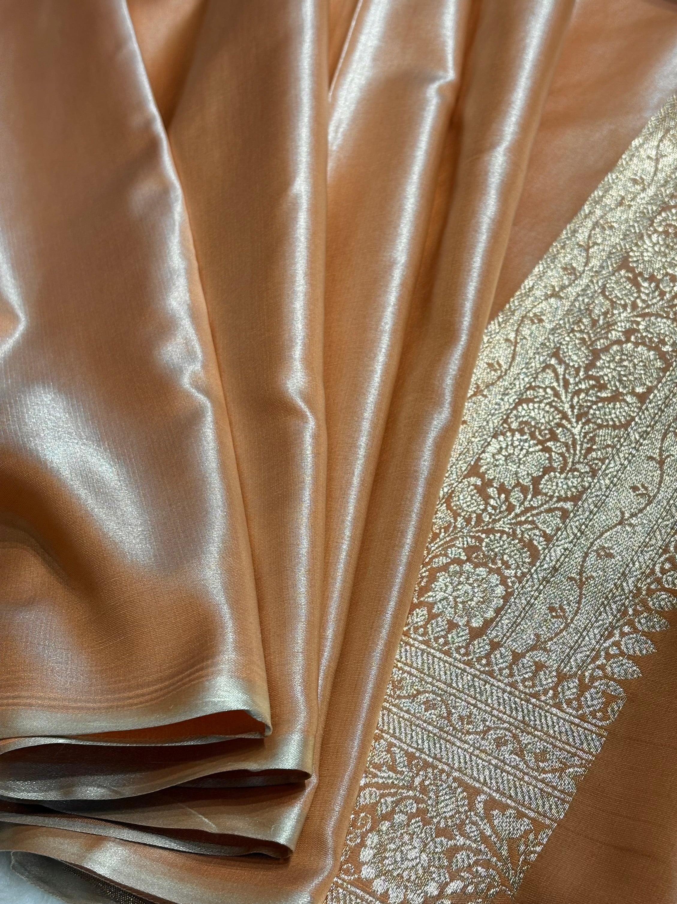 Tusser Shades Banarasi Cross Jaal Satin Silk Saree SS11