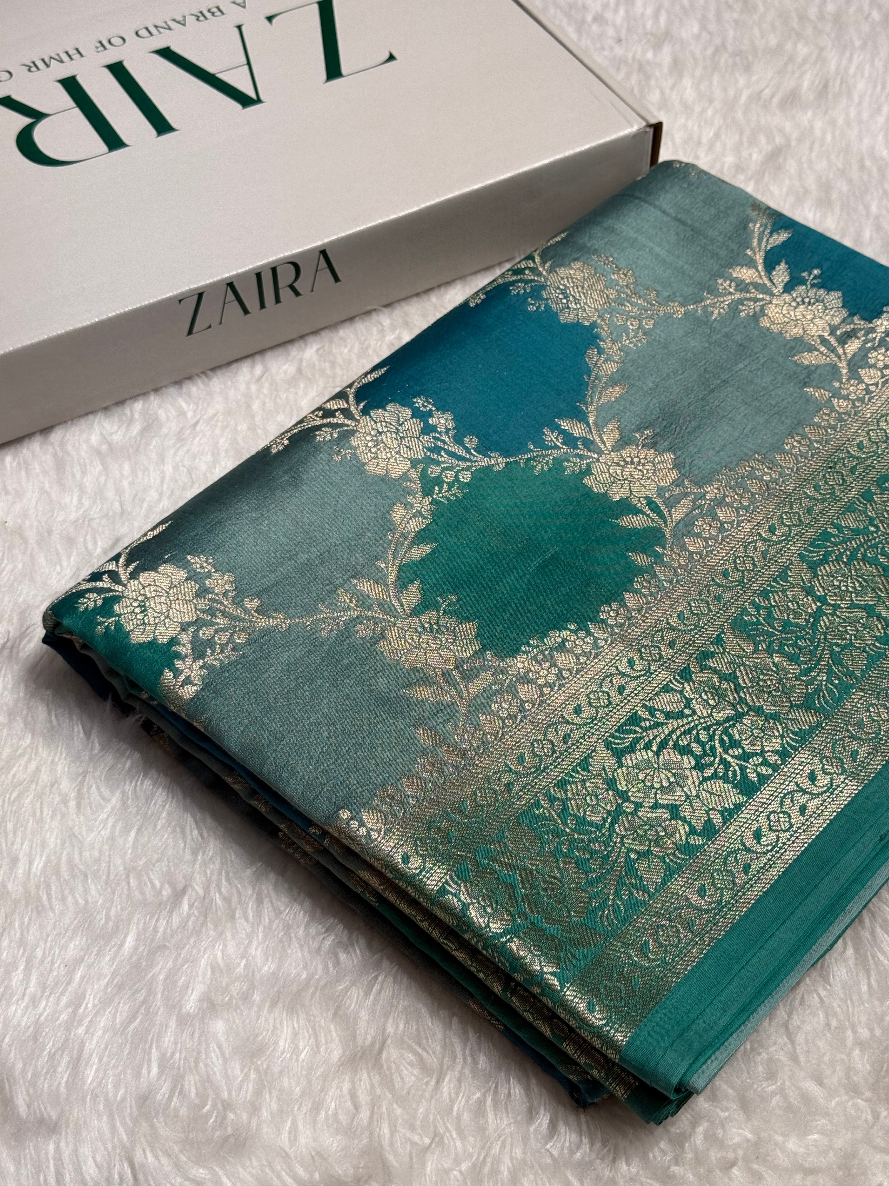 Rangkart Tuqoise Shades Pure Chiniya Silk