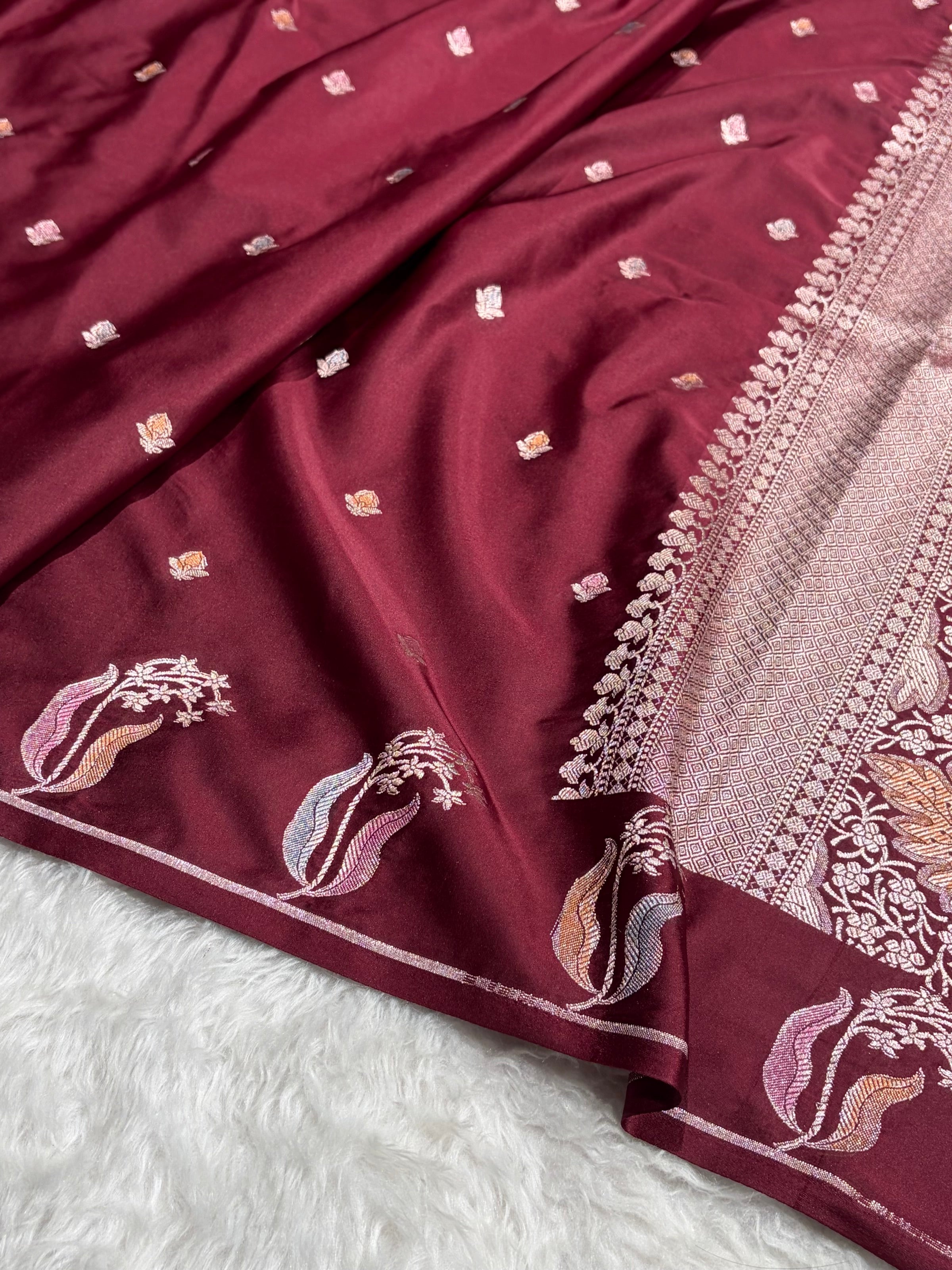 Chocolate Shade With Booti Minakari Pattern Mashru Silk Saree