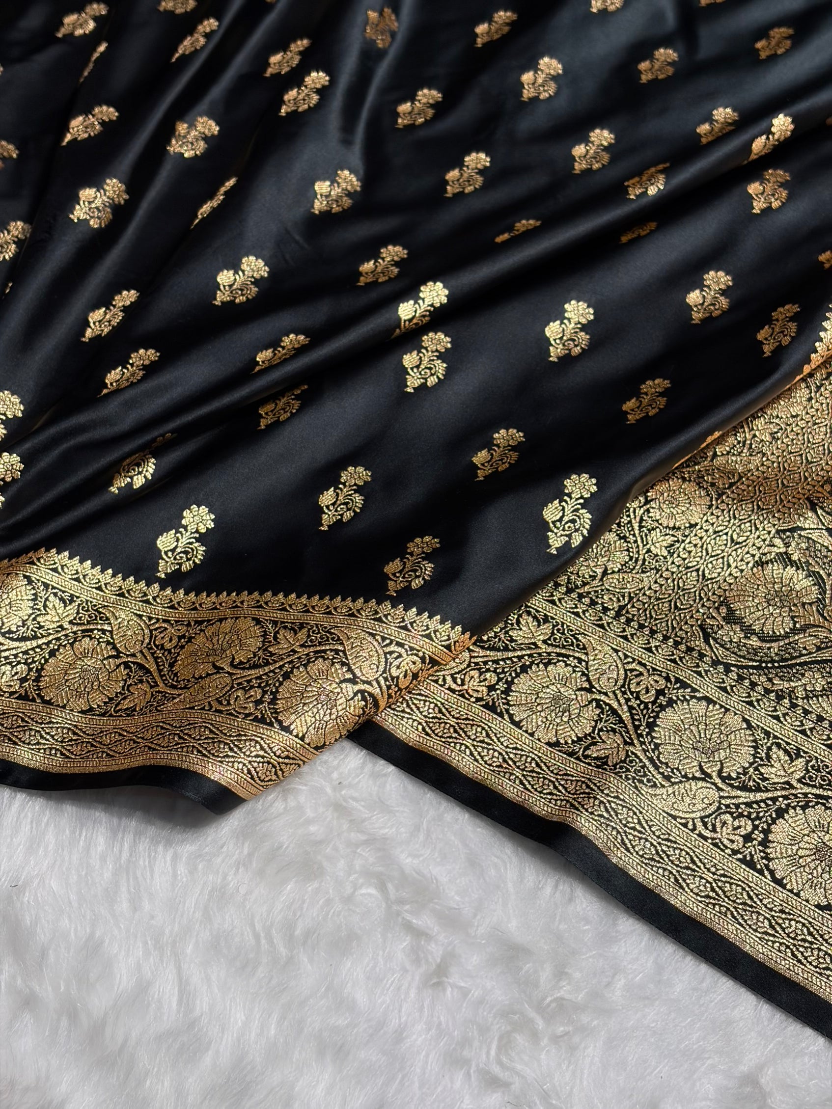 Black Unique Boota Pattern Satin Katan Silk Saree SK68