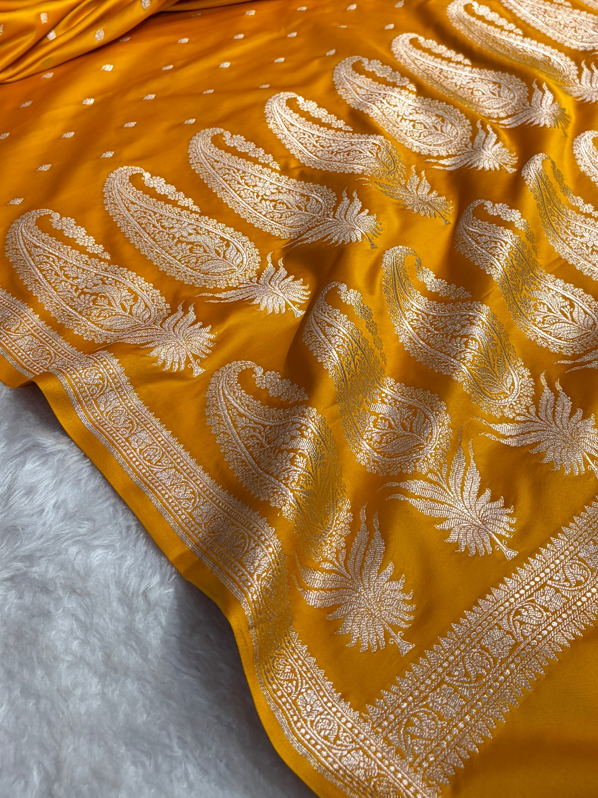 Premium Banarasi Satin Katan Saree in mustard Shades SK90