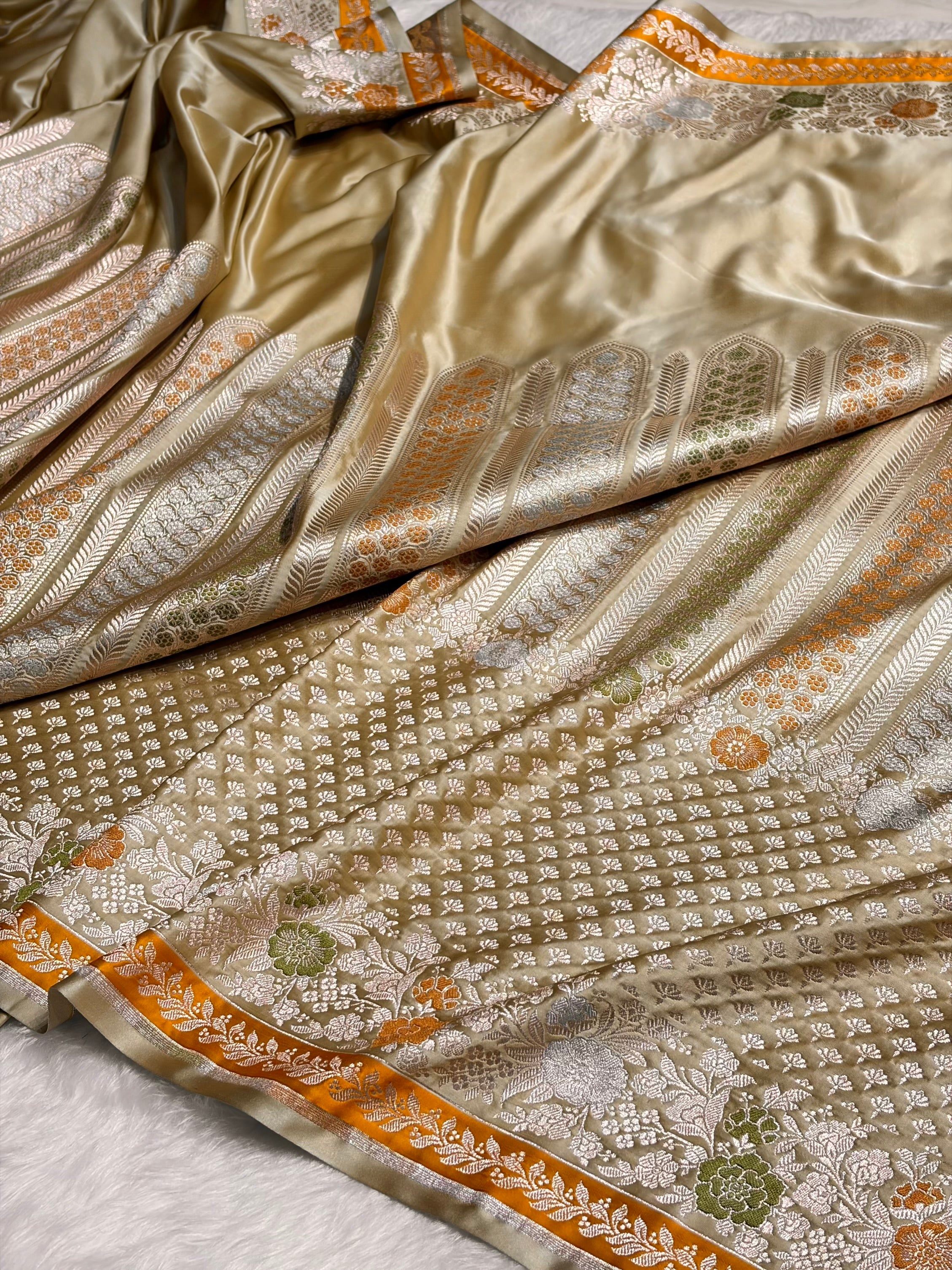 Tusser Shades Floral Minakari Skirt Border Mashru Silk Saree MSM-83