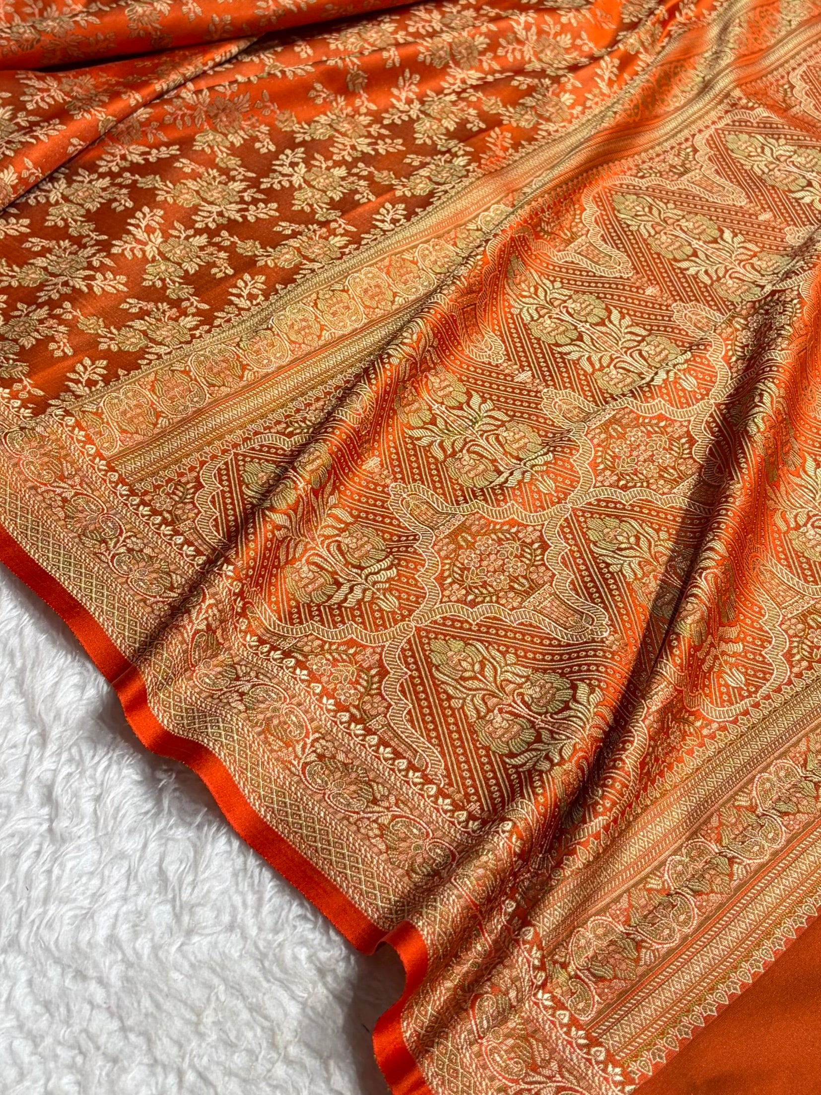 Orange Jamawar Tanchoi Jaal Katan Silk Saree SKTM-20