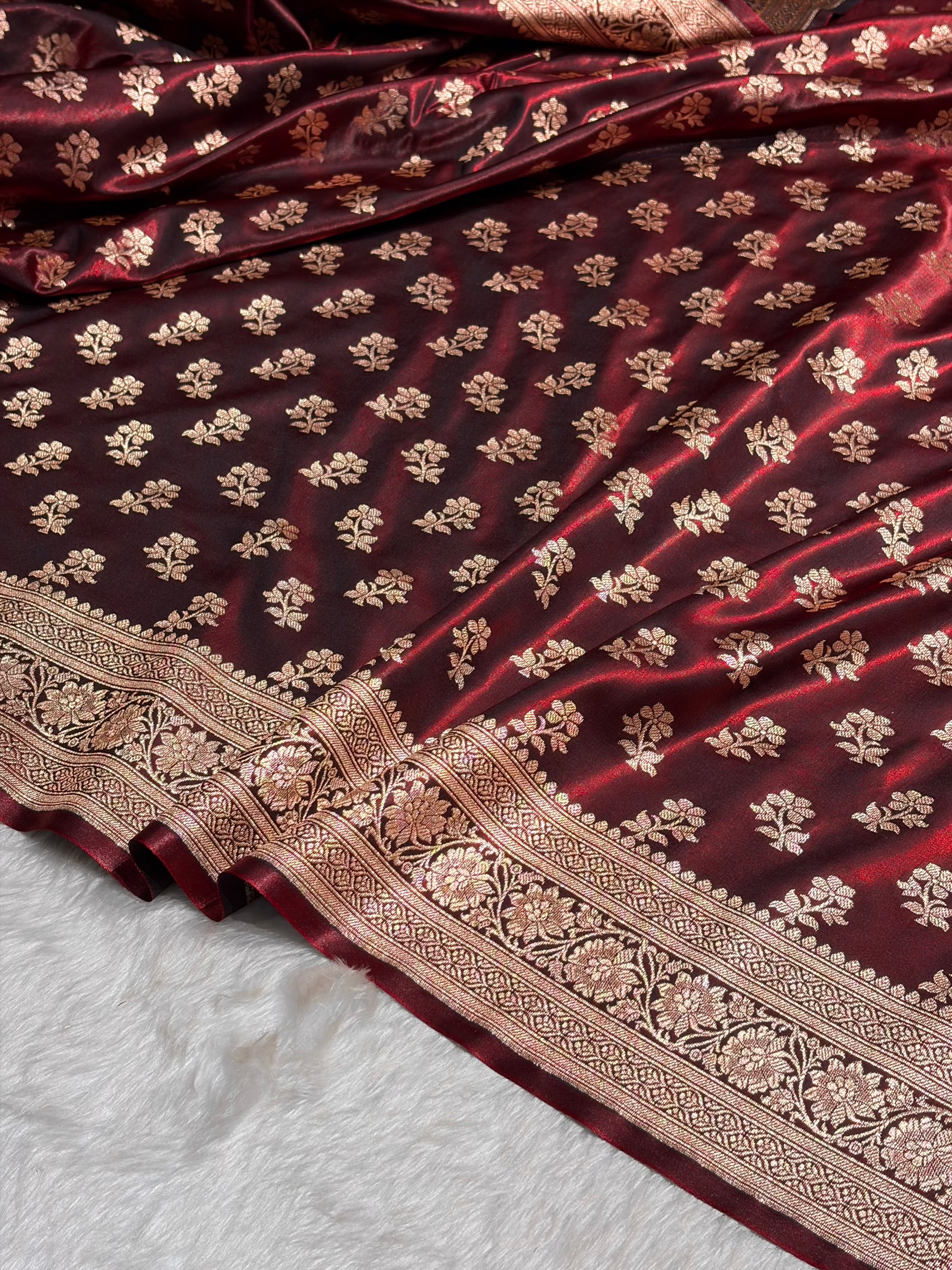 Maroon Shades Banarasi Satin Silk Saree SS34
