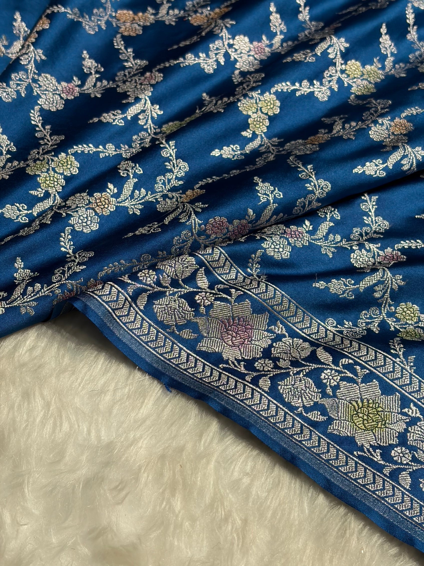 Light German Blue Shade Banarasi Minakari with Jaal Pattern Mashru Silk Saree MS56