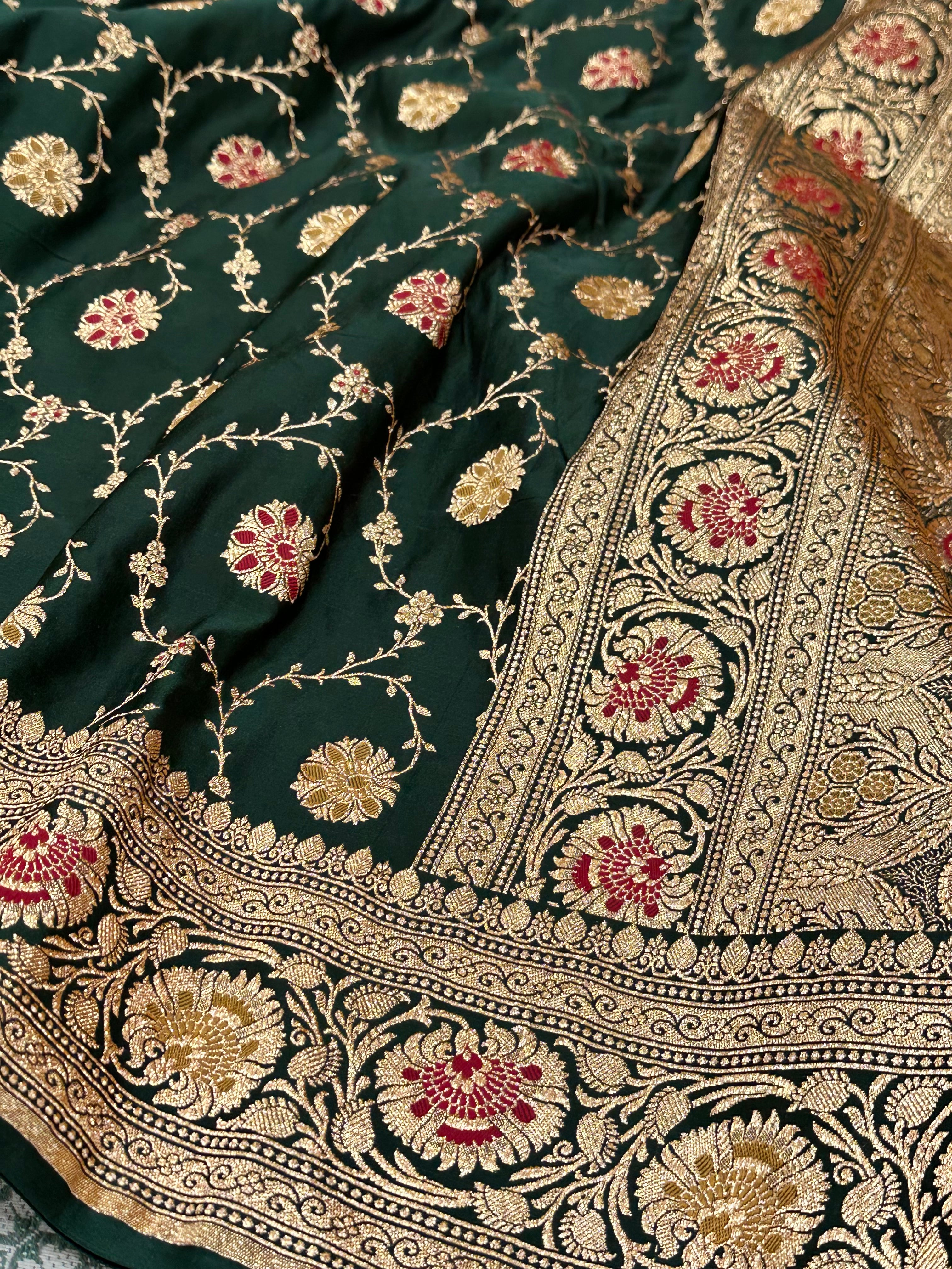 Bottlegreen Meena Jaal with copper Zari