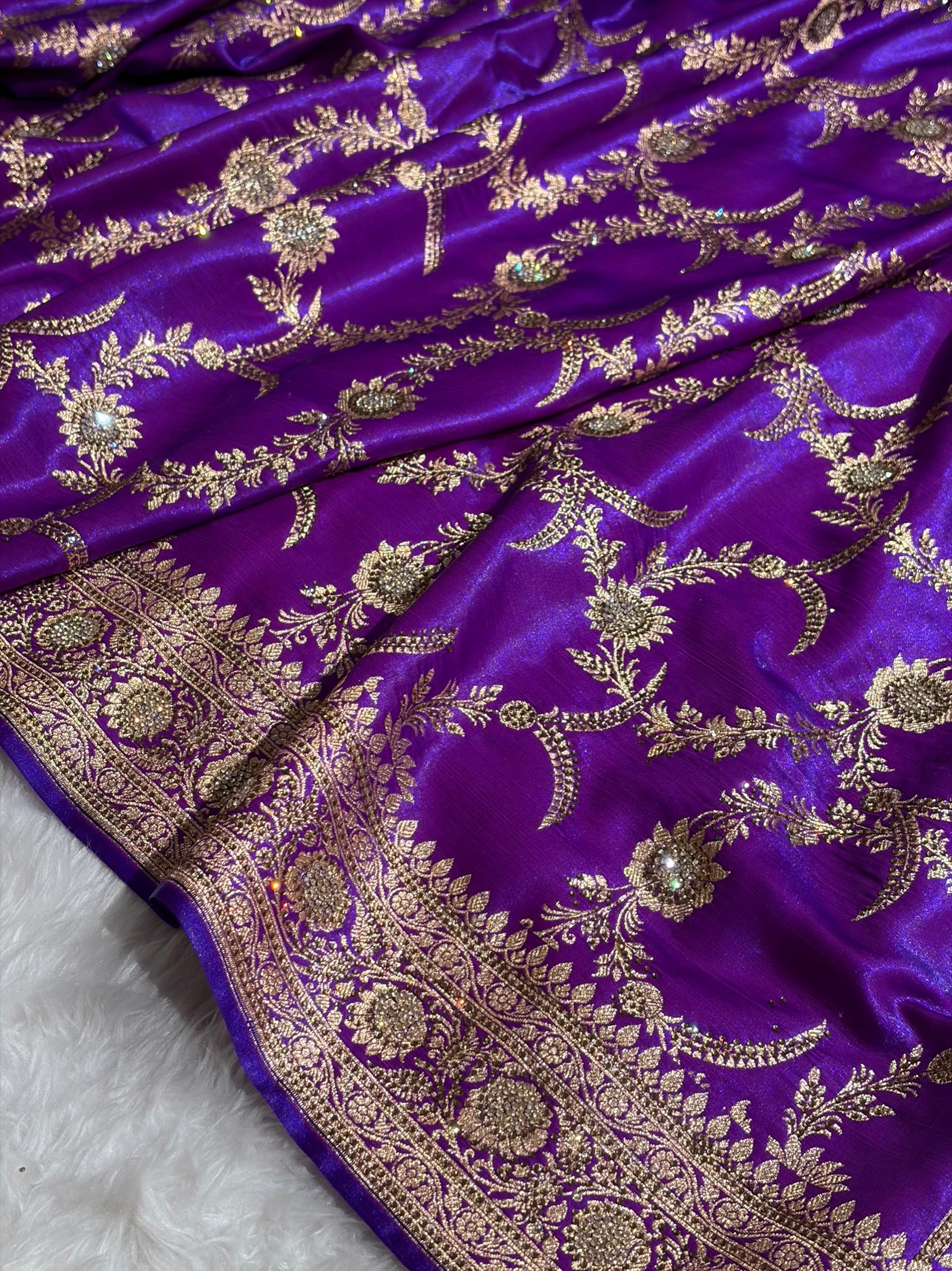 Purple Shades Swarovski Work Jaal Pattern Satin Silk Saree BSS18