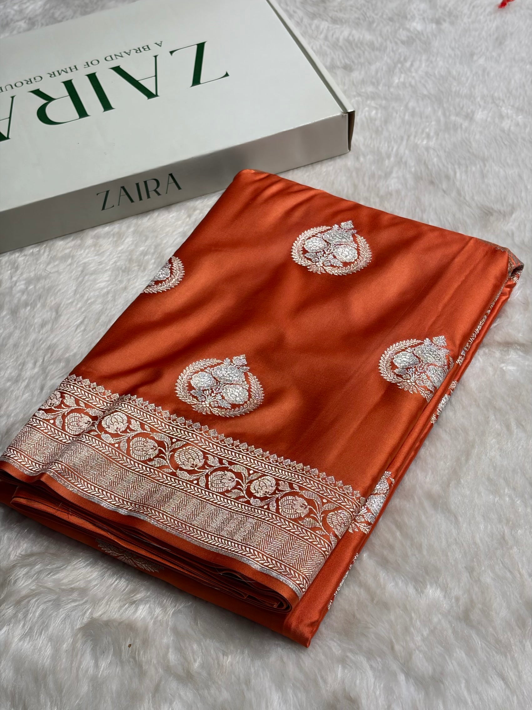 Dusty Orange Minakari Boota Mashru Silk Saree MS35