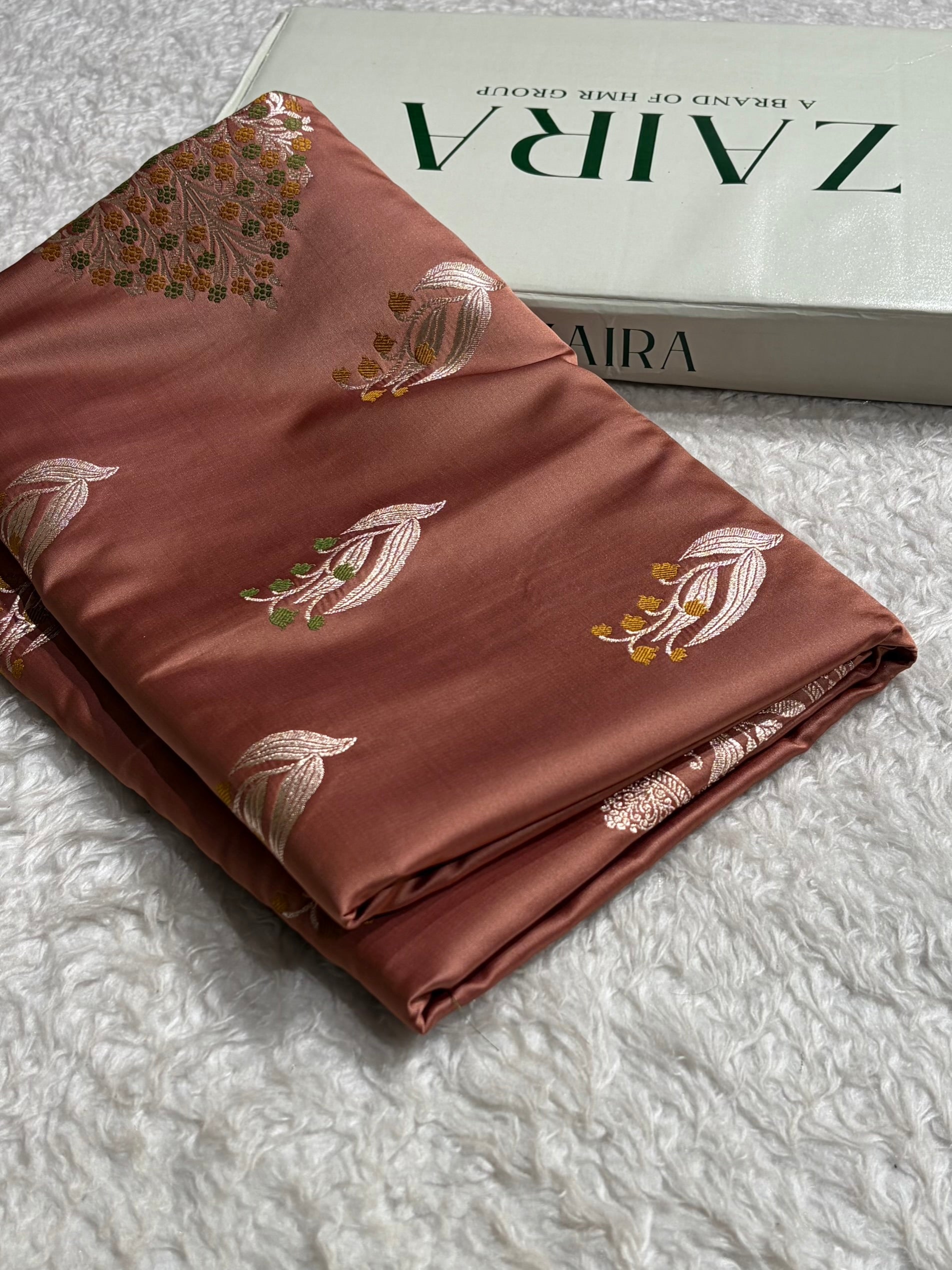 Copper Shades Banarasi Boota Pattern Minakari Floral Mashru Silk Saree MSM-121