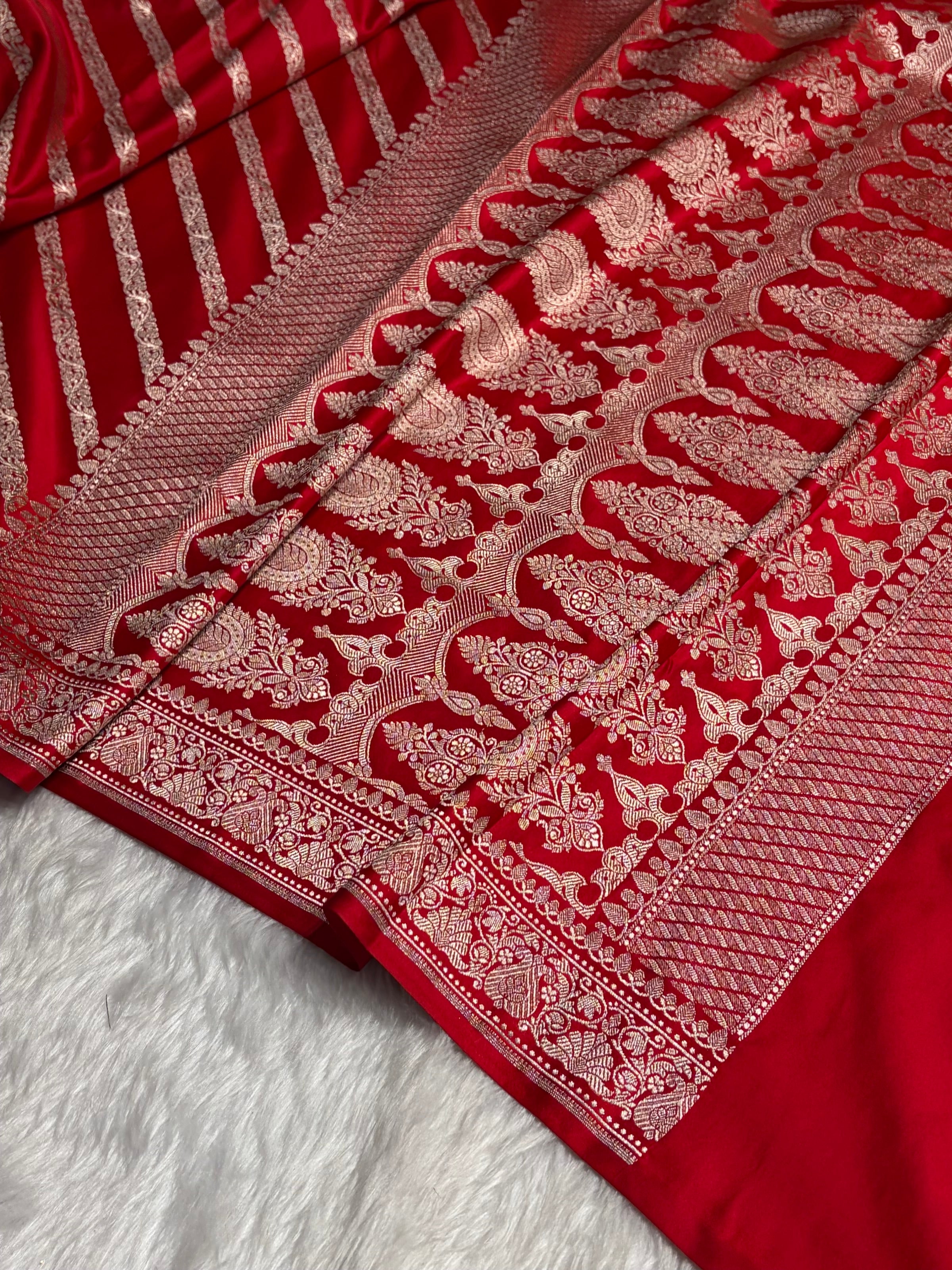 Red With Floral Border Mashru Silk Saree MSM-98
