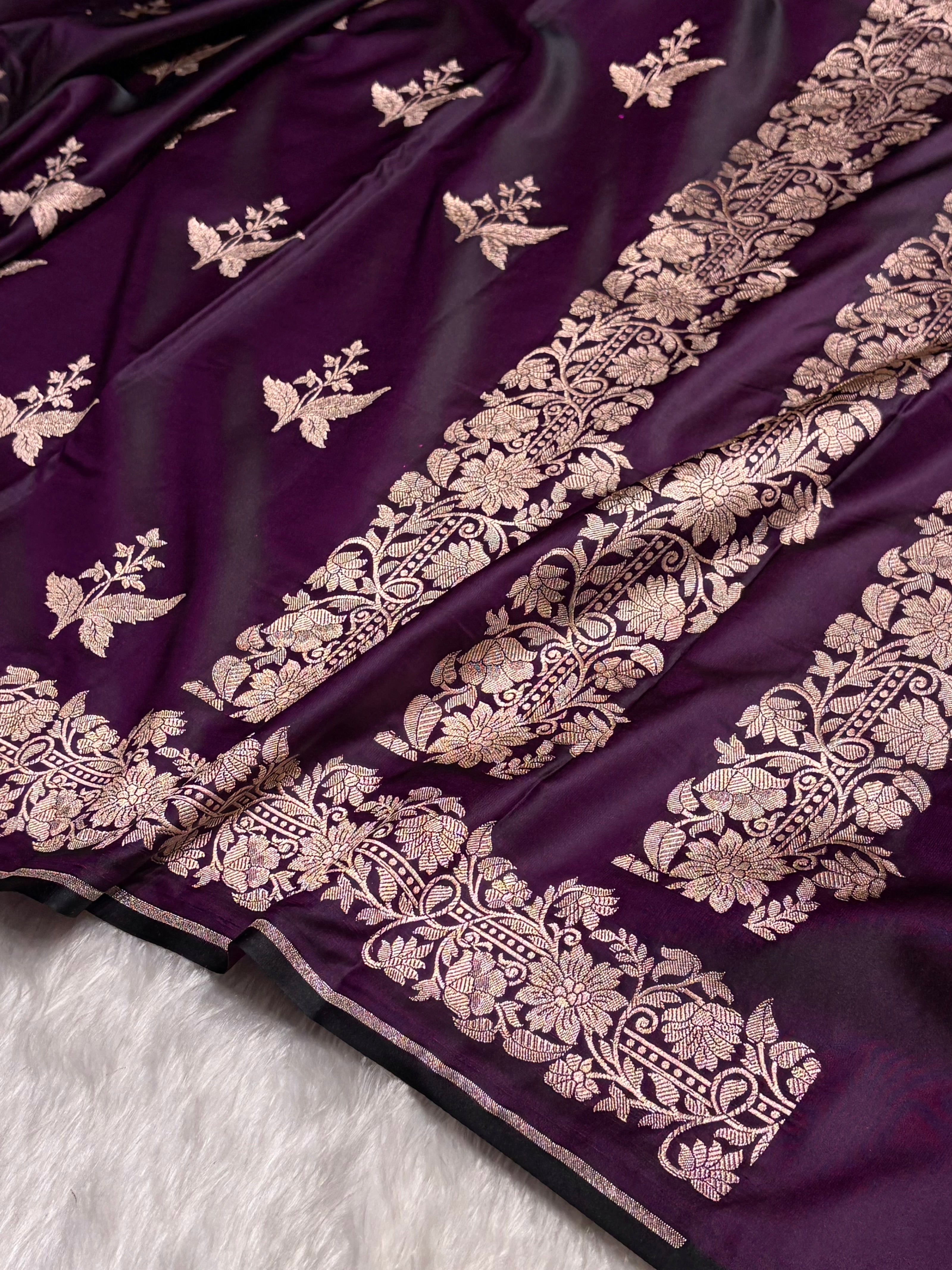 Dark Purple Shades Floral Boota Mashru Silk Saree MSM-67