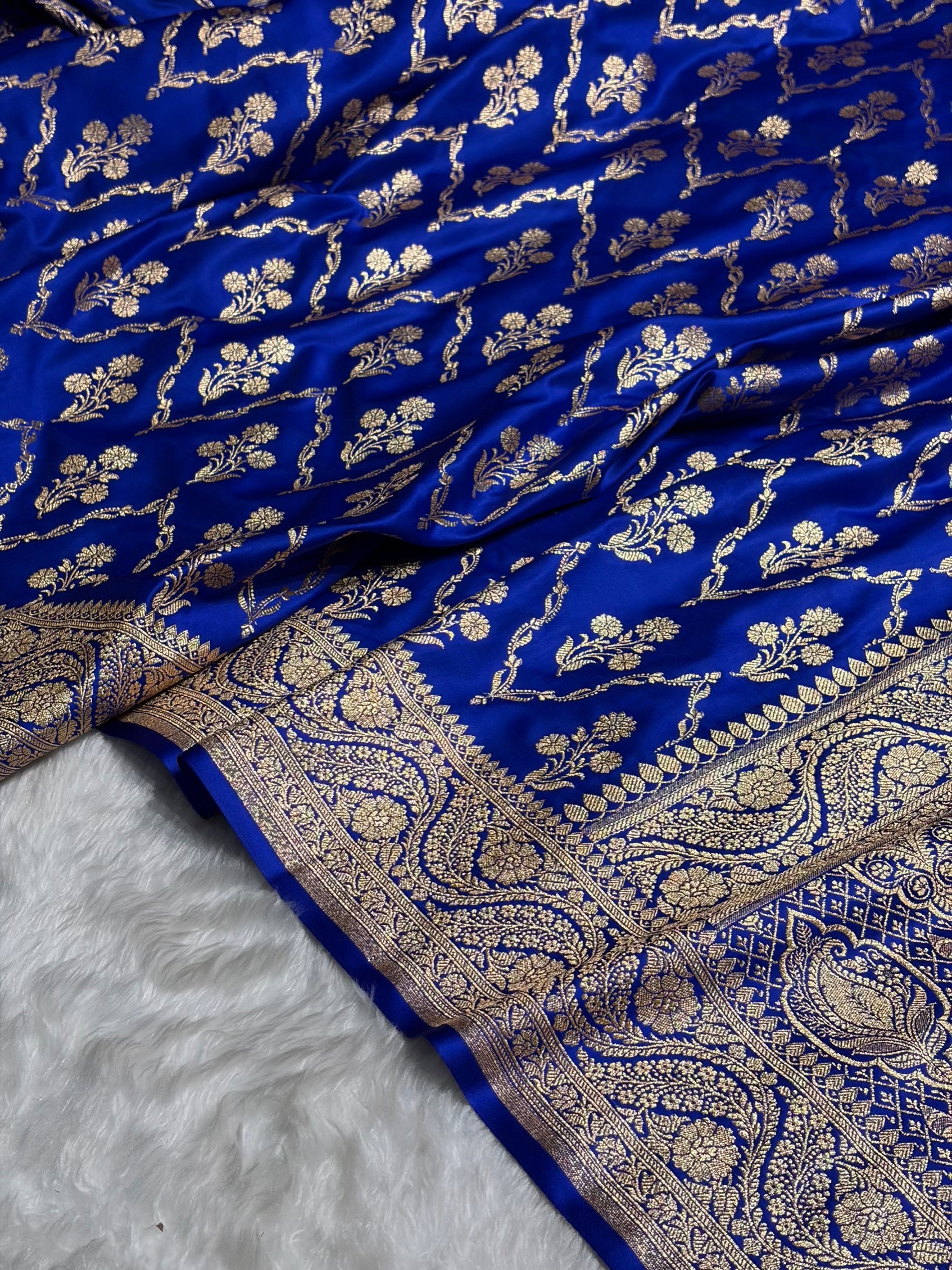 Royal Blue with Boota Pattern Satin Katan Silk Saree SK67