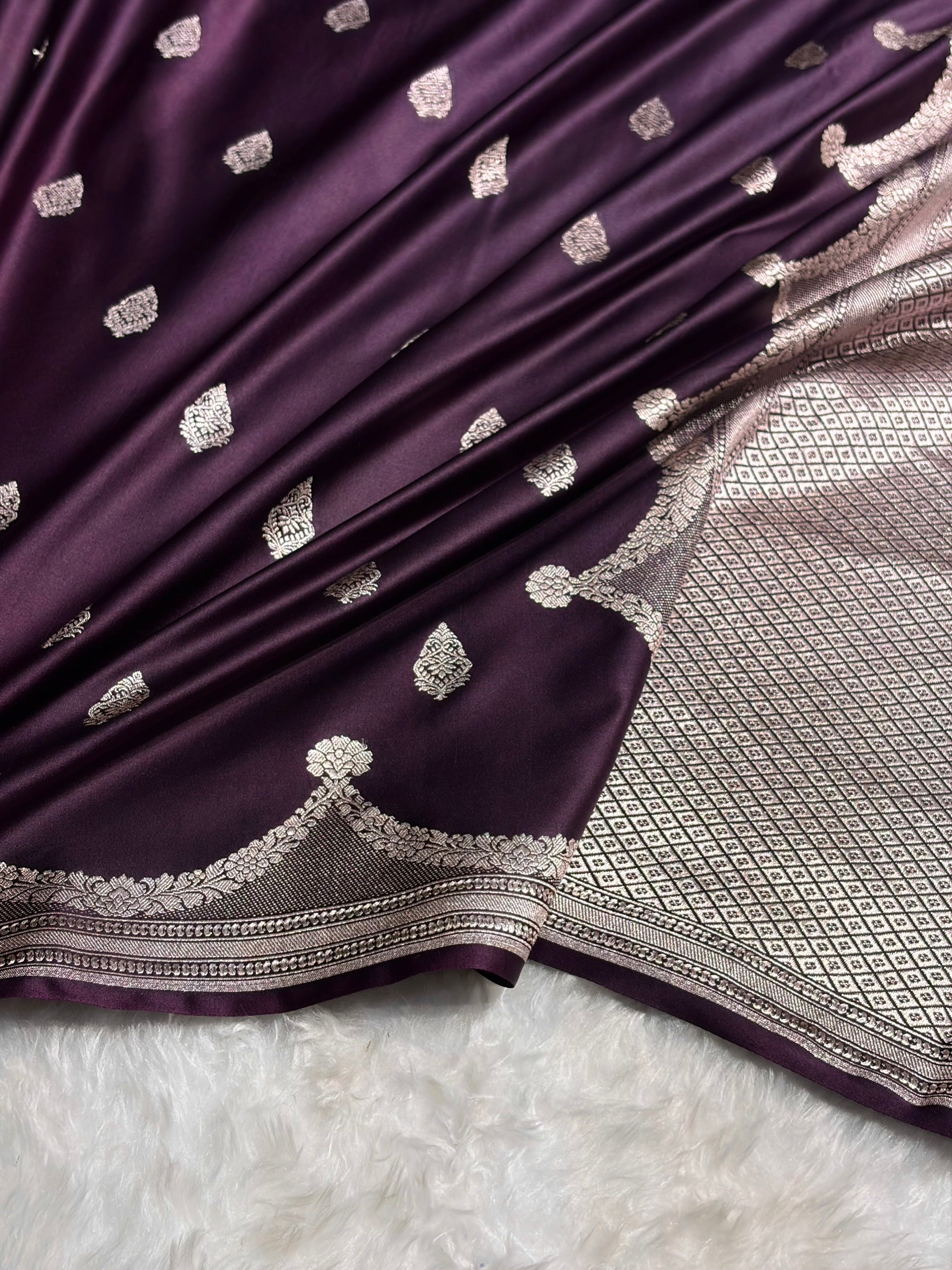 Dark Purple Shades Scallop Mashru Silk Saree MS20