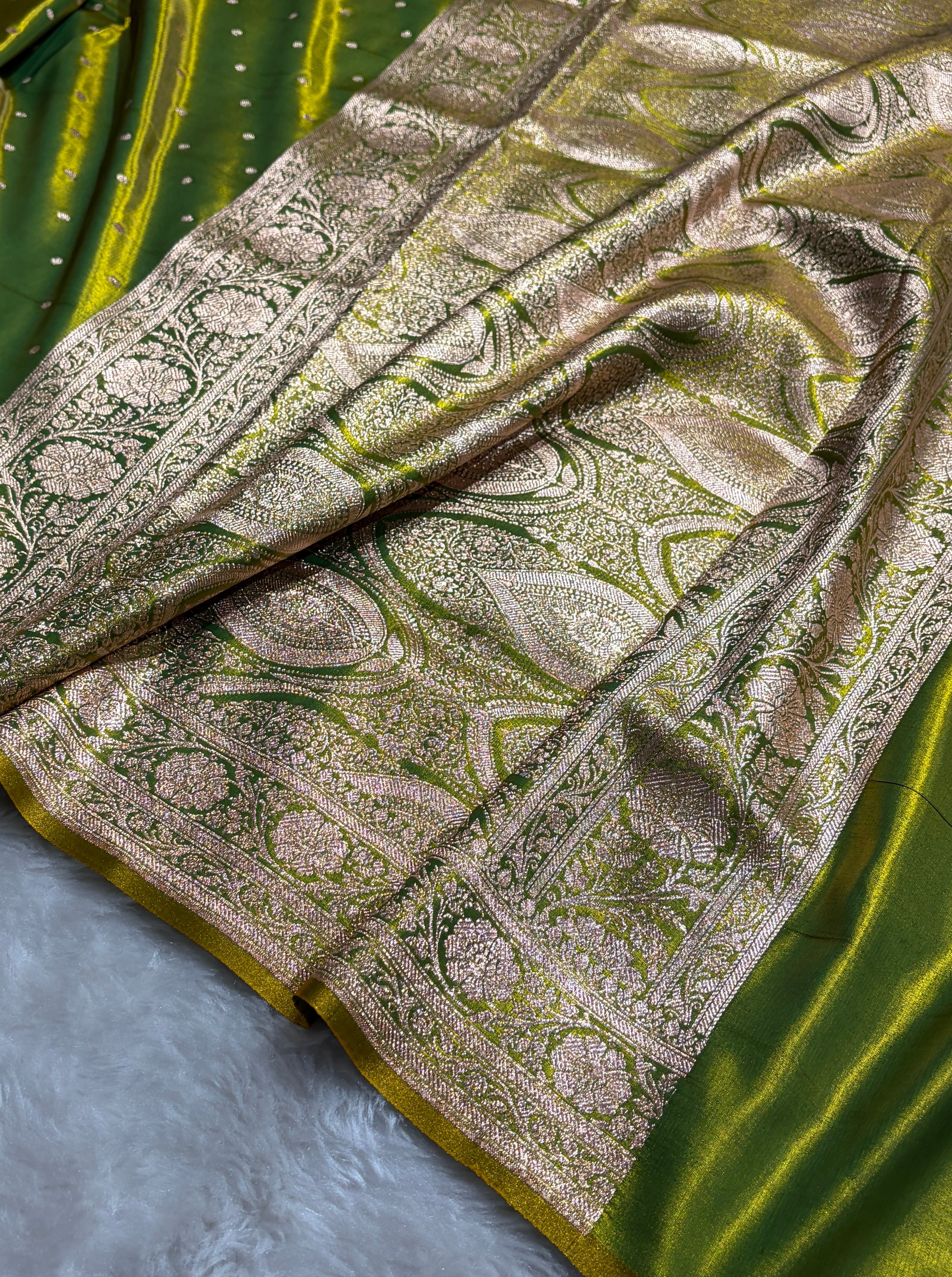 Satin Silk Dot Booti in Parrot Green Shades SS08